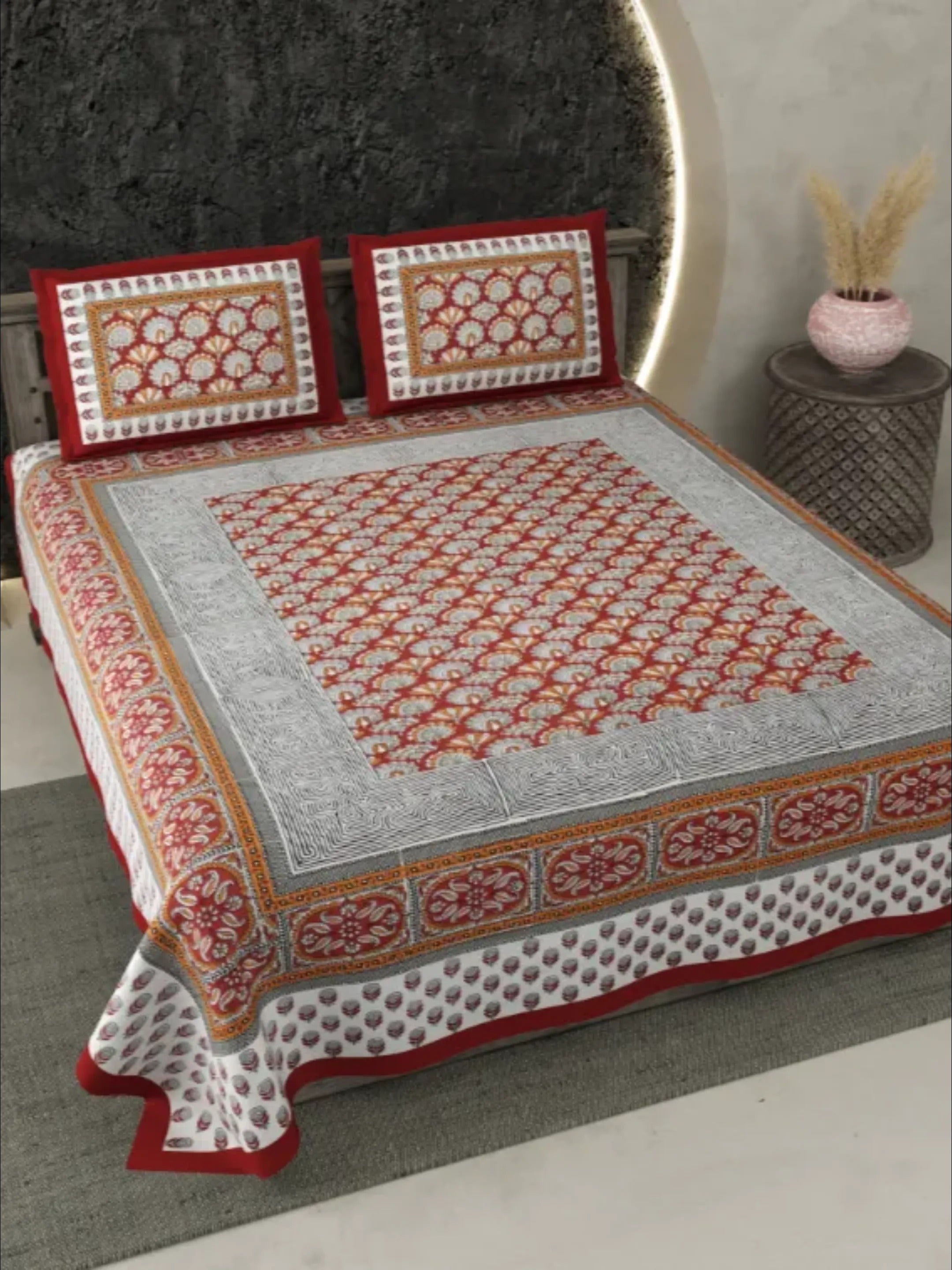 LIVING ROOTS Cotton Bedsheet Double King Size Bedsheet With 2 Pillow Cover 86*104 inches (7*8.5 Feet) | Rich Fast Colour With No Colour Bleeding | Soft Skin Friendly (352-B)