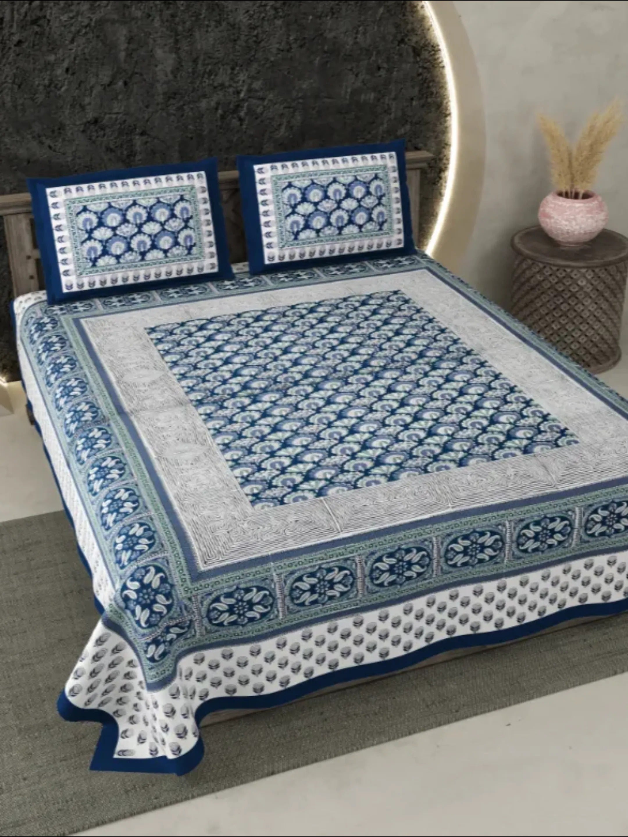 LIVING ROOTS Cotton Bedsheet Double King Size Bedsheet With 2 Pillow Cover 86*104 inches (7*8.5 Feet) | Rich Fast Colour With No Colour Bleeding | Soft Skin Friendly (352-C)