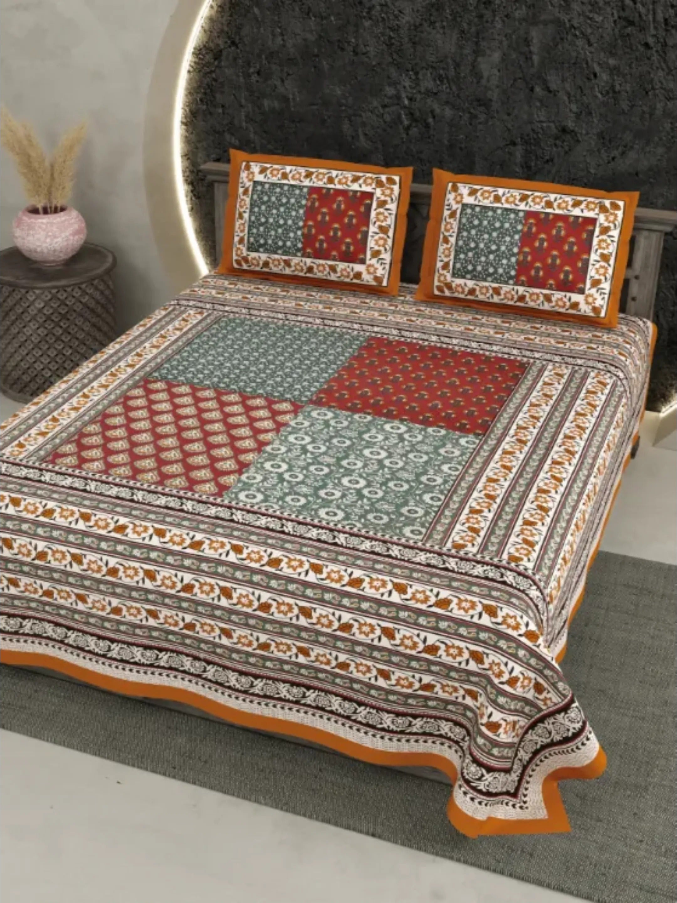 1 Double king Size Bedsheet 86*104 inches (7*8.5 Feet) with 2 Pillow Cover | Pure Cotton | Rich Fast Colour with No Colour Bleeding | Soft, Breathable & Skin Friendly, Keeps Your Body Cool (355-C)