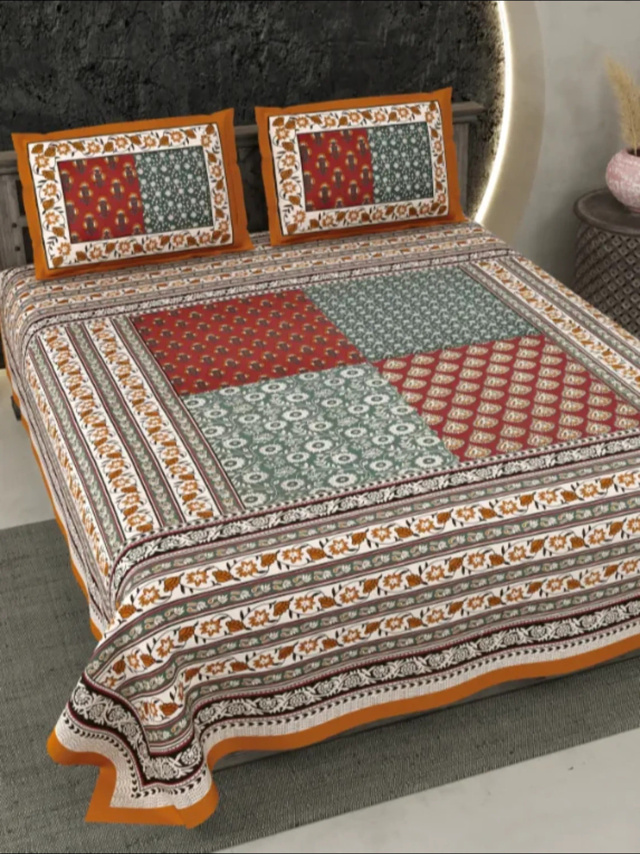 1 Double king Size Bedsheet 86*104 inches (7*8.5 Feet) with 2 Pillow Cover | Pure Cotton | Rich Fast Colour with No Colour Bleeding | Soft, Breathable & Skin Friendly, Keeps Your Body Cool (355-C)