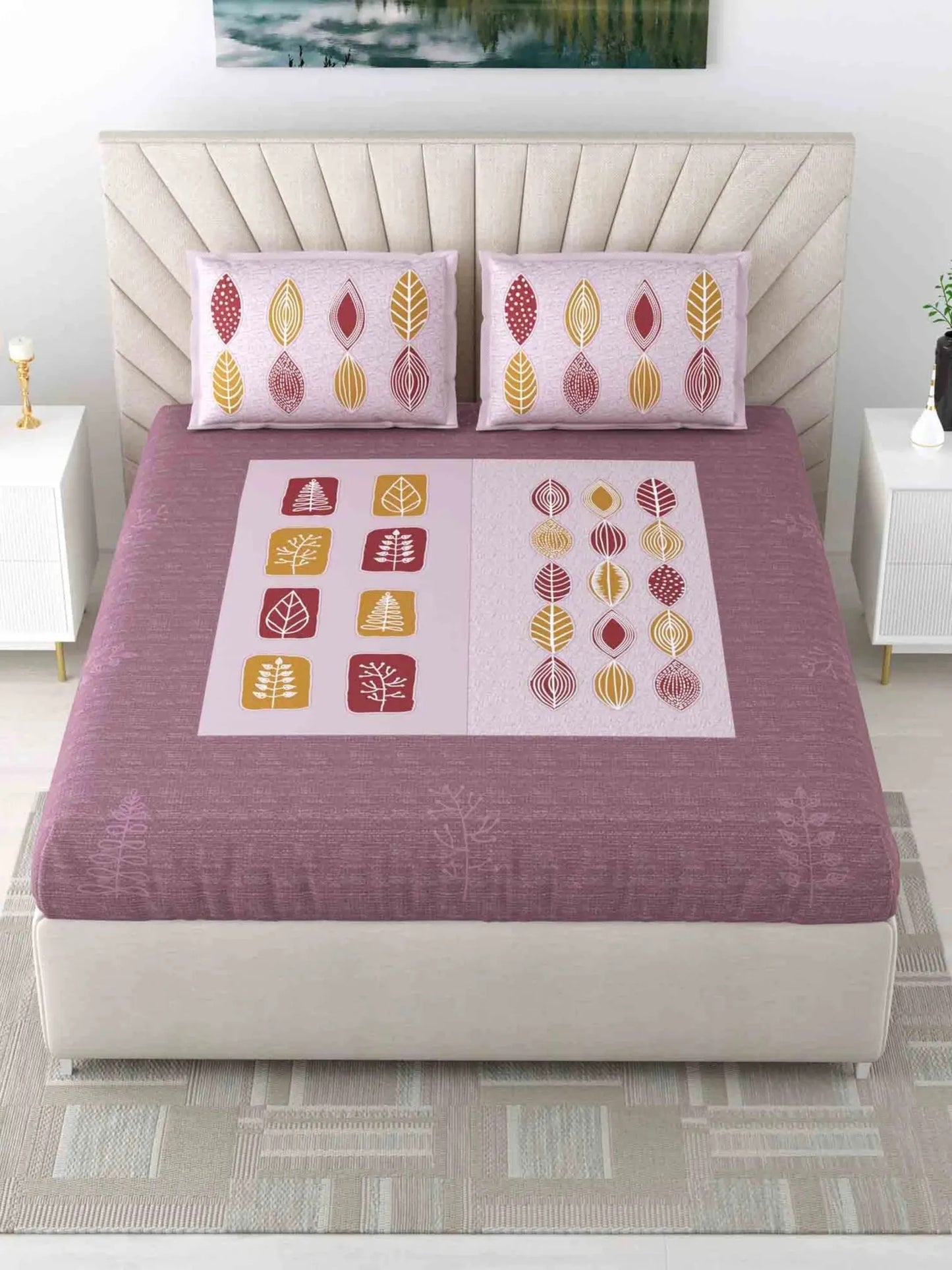 LIVING ROOTS King Size Ethenic Rajasthani 100% Pure Cotton Pink Colour Bedsheet With Pillow Cover (31-368-B)