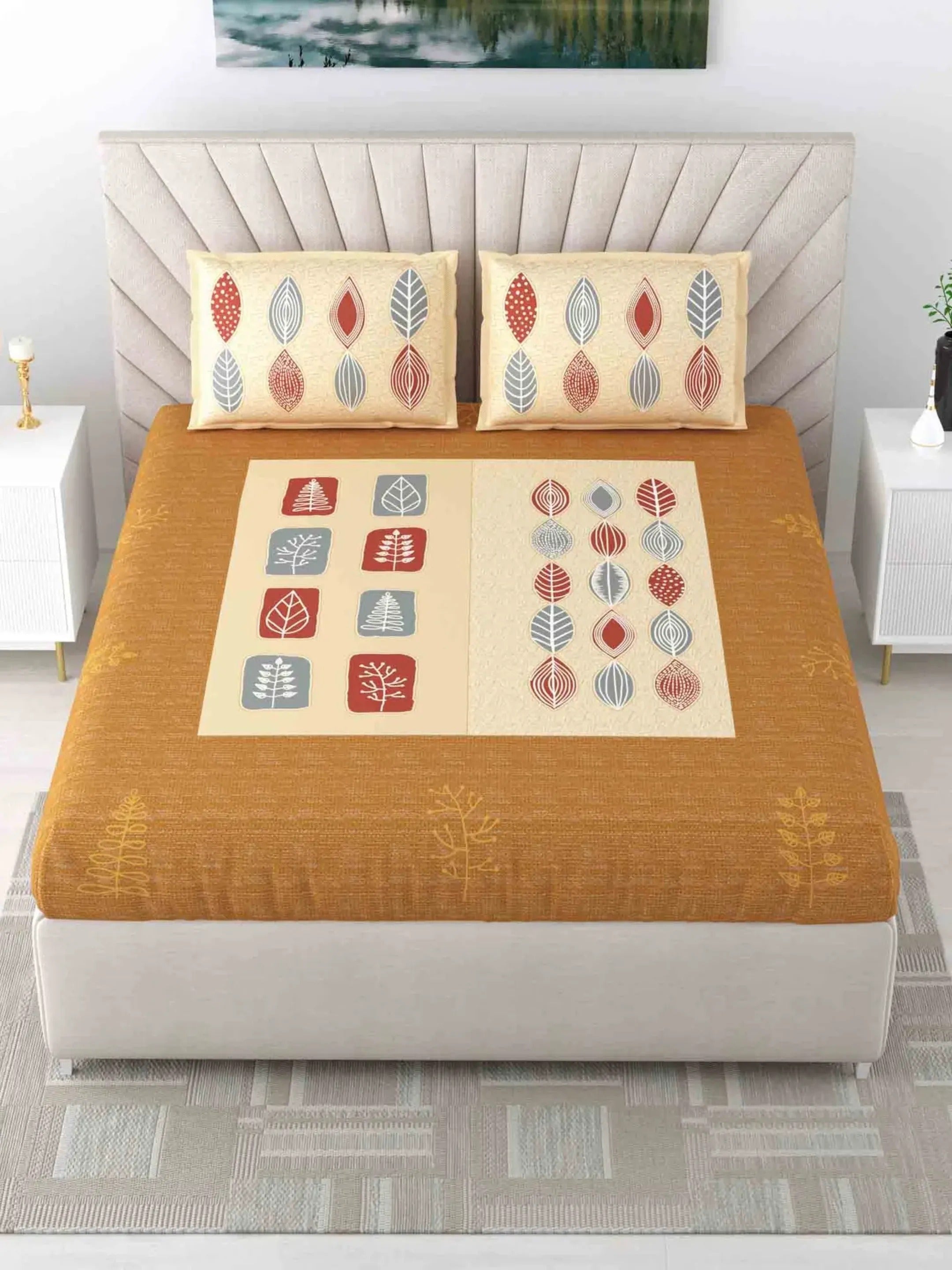 LIVING ROOTS Pure Cotton 1 King Size Bedsheet (7.6*8.6 Feet) With 2 Pillow Cover | Rich Fast Colour with No Colour Bleeding | Soft & Skin Friendly (31-368-B)