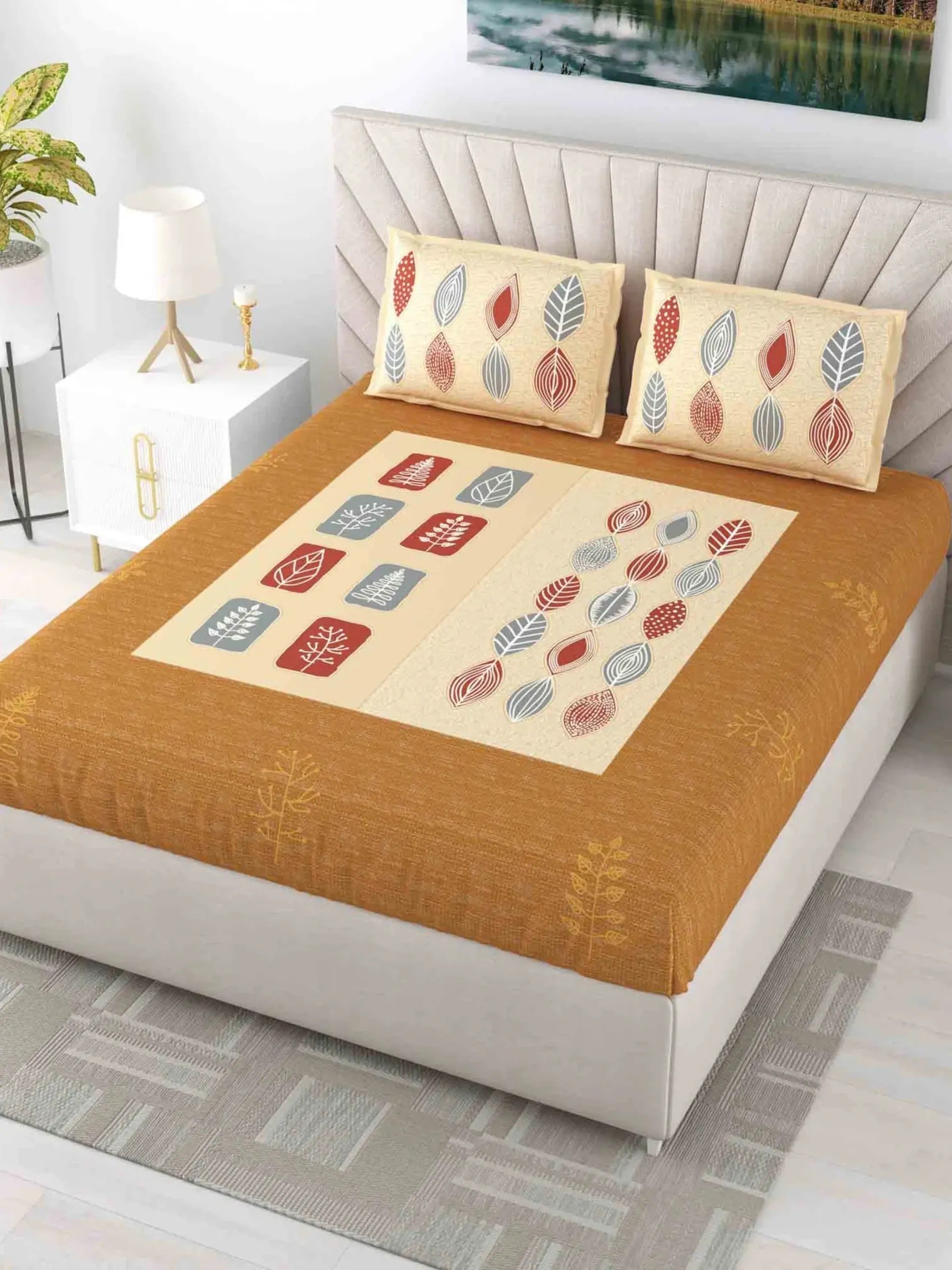LIVING ROOTS Pure Cotton 1 King Size Bedsheet (7.6*8.6 Feet) With 2 Pillow Cover | Rich Fast Colour with No Colour Bleeding | Soft & Skin Friendly (31-368-B)