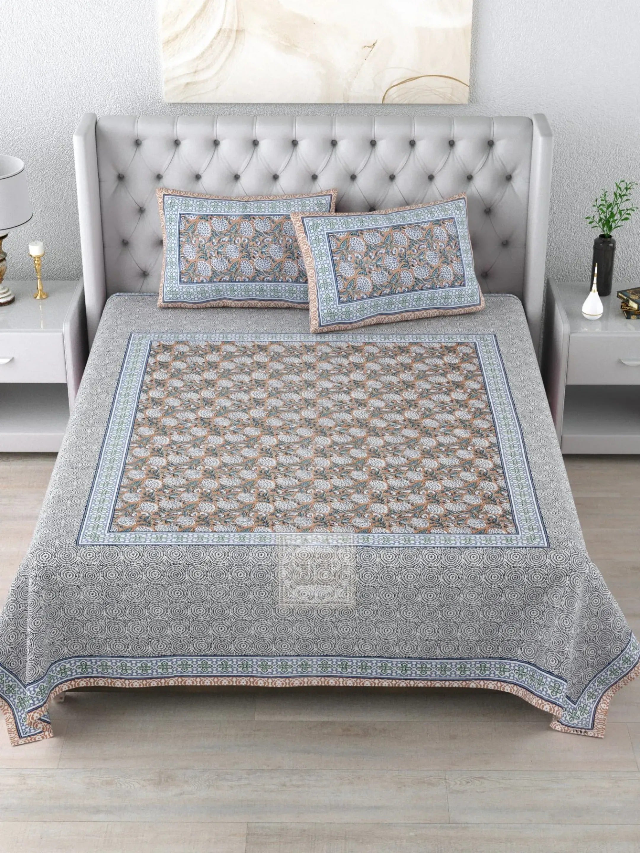 LIVING ROOTS 1 Double King Size Bedsheet 90*104 inches (7.5*8.5 Feet) with 2 Pillow Cover | Pure Cotton | Rich Fast Colour with No Colour Bleeding | Soft, Breathable & Skin Friendly, Keeps Your Body Cool (387-A)