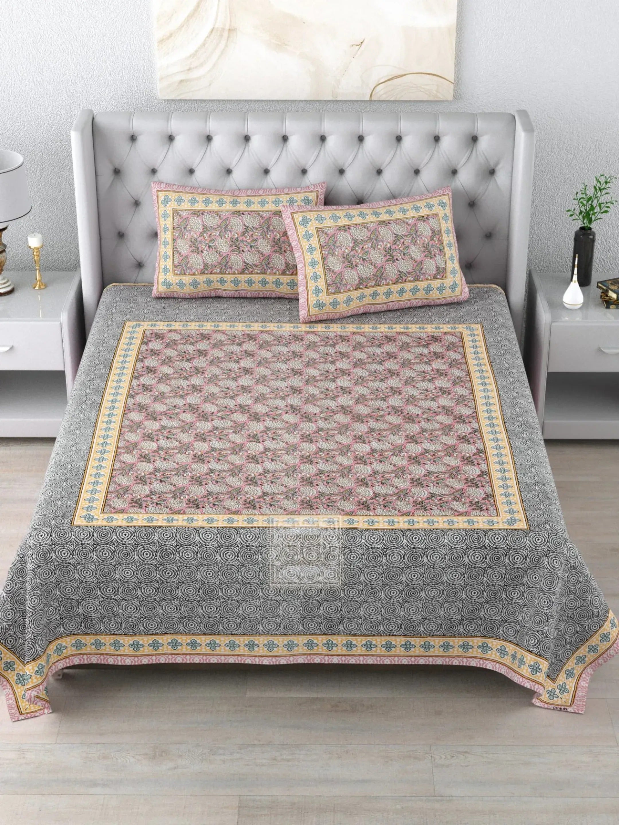 LIVING ROOTS 1 Double King Size Bedsheet 90*104 inches (7.5*8.5 Feet) with 2 Pillow Cover | Pure Cotton | Rich Fast Colour with No Colour Bleeding | Soft, Breathable & Skin Friendly, Keeps Your Body Cool (387-C)