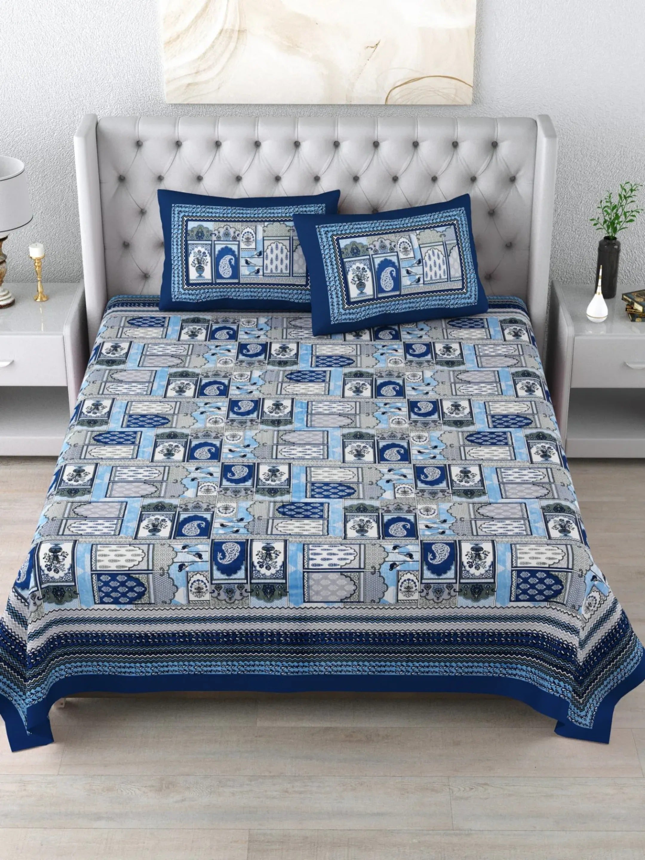 LIVING ROOTS 1 Double King Size Bedsheet 90*104 inches (7.5*8.5 Feet) with 2 Pillow Cover | Pure Cotton | Rich Fast Colour with No Colour Bleeding | Soft, Breathable & Skin Friendly, Keeps Your Body Cool (396-A)