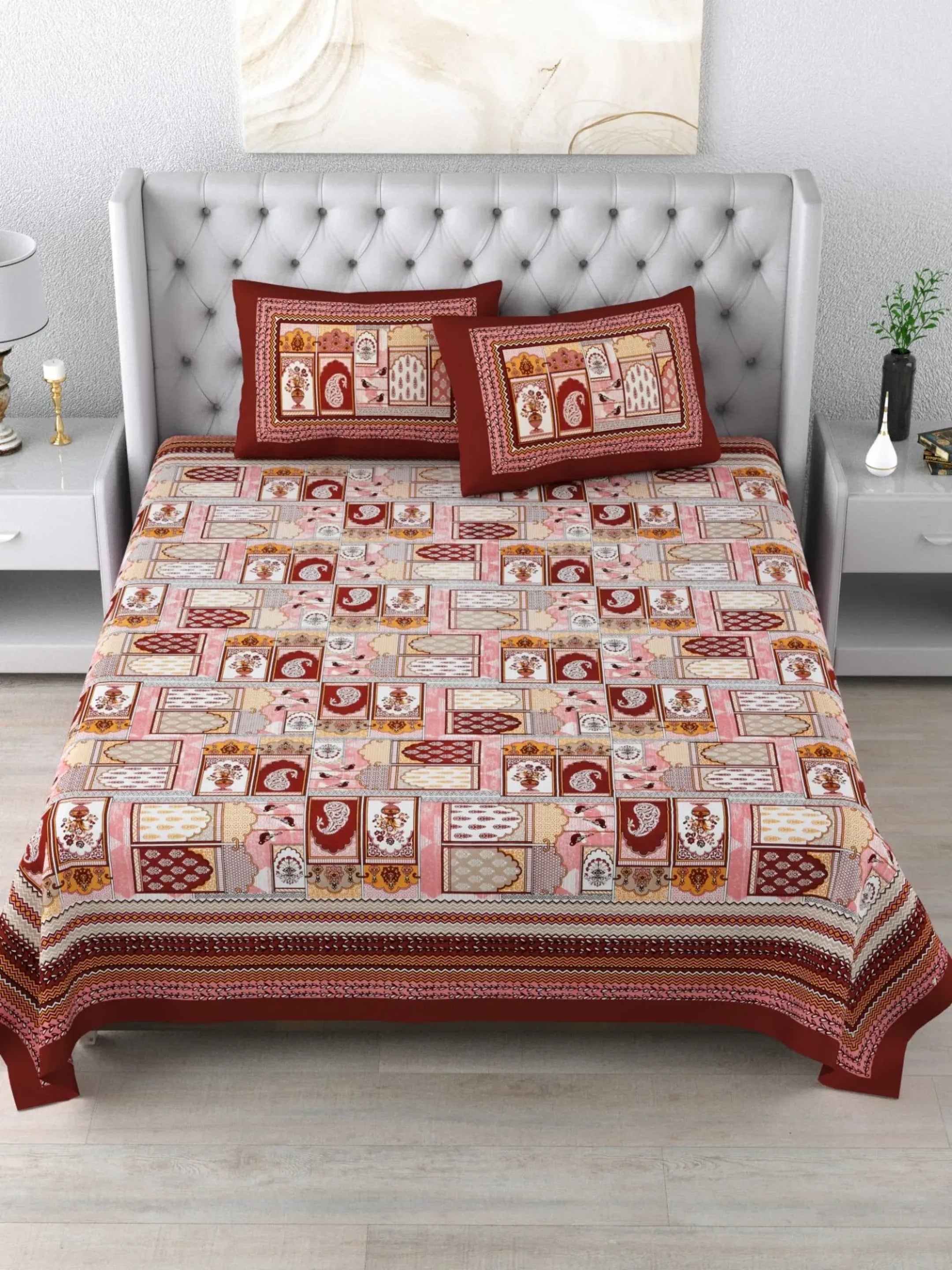 LIVING ROOTS 1 Double King Size Bedsheet 90*104 inches (7.5*8.5 Feet) with 2 Pillow Cover | Pure Cotton | Rich Fast Colour with No Colour Bleeding | Soft, Breathable & Skin Friendly, Keeps Your Body Cool (396-C)