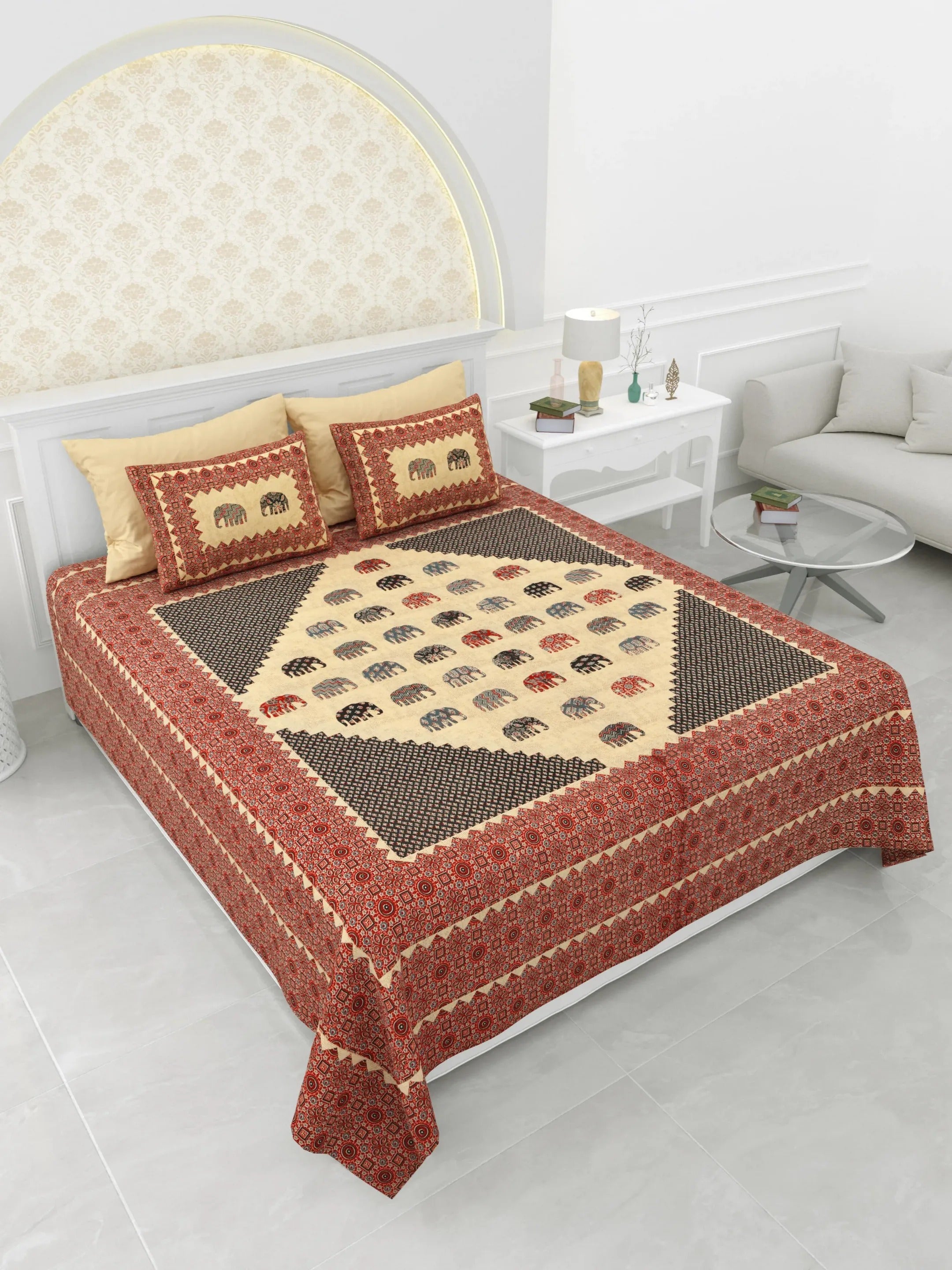 LIVING ROOTS Jaipuri Hand Block Print Super King Cotton Bedsheet 96*104 inches (8*8.5 feet) With 2 Pillow Cover | 240 TC | Rich Fast Colour With No Colour Bleeding | (398-A)