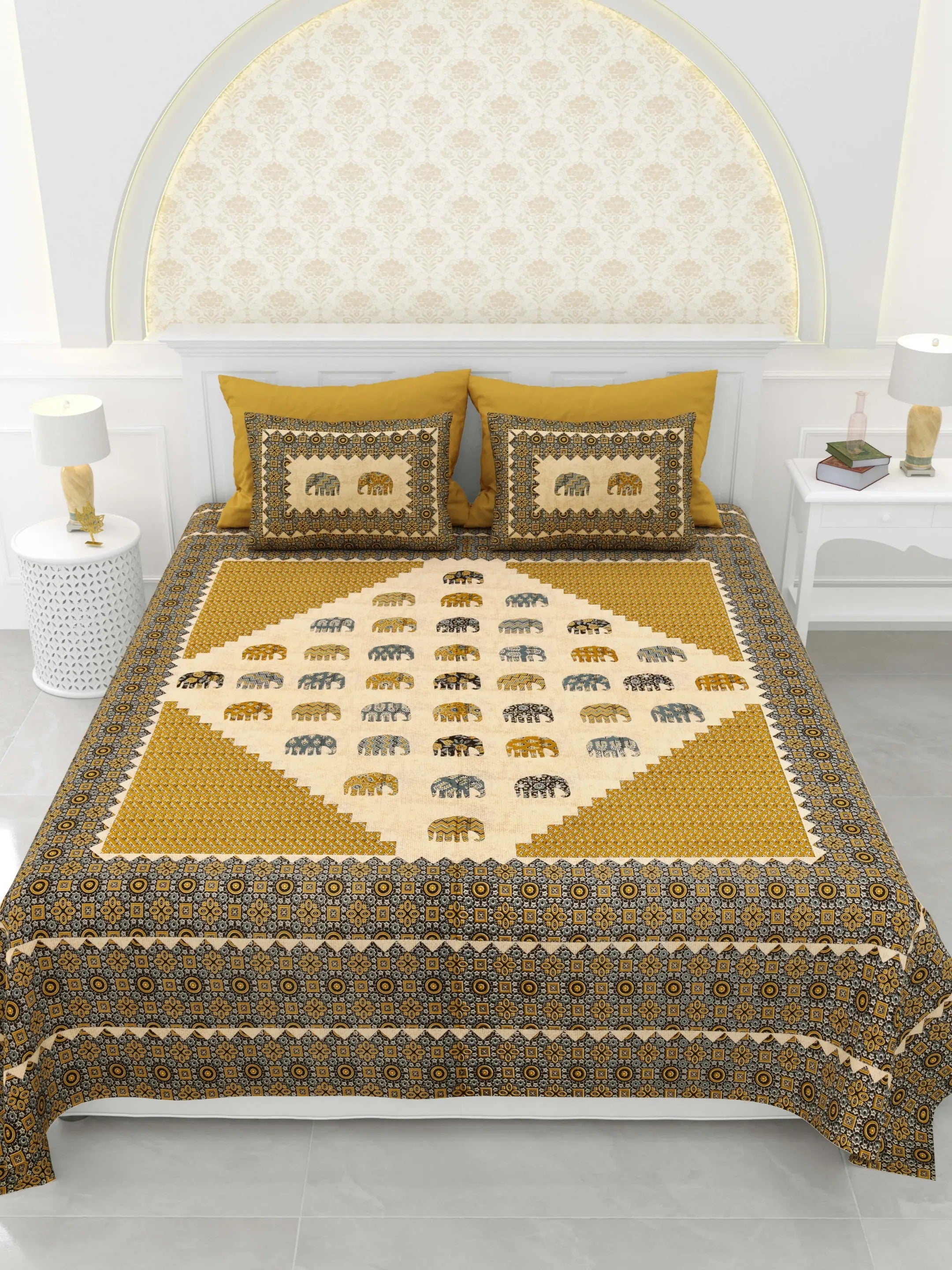 Double Bedsheet Pure Cotton SUPER King Size with 2 Pillow Cover 96*104 inches (8*8.5 Feet) | Rich Fast Colour with No Colour Bleeding | Soft Skin Friendly (398-B)