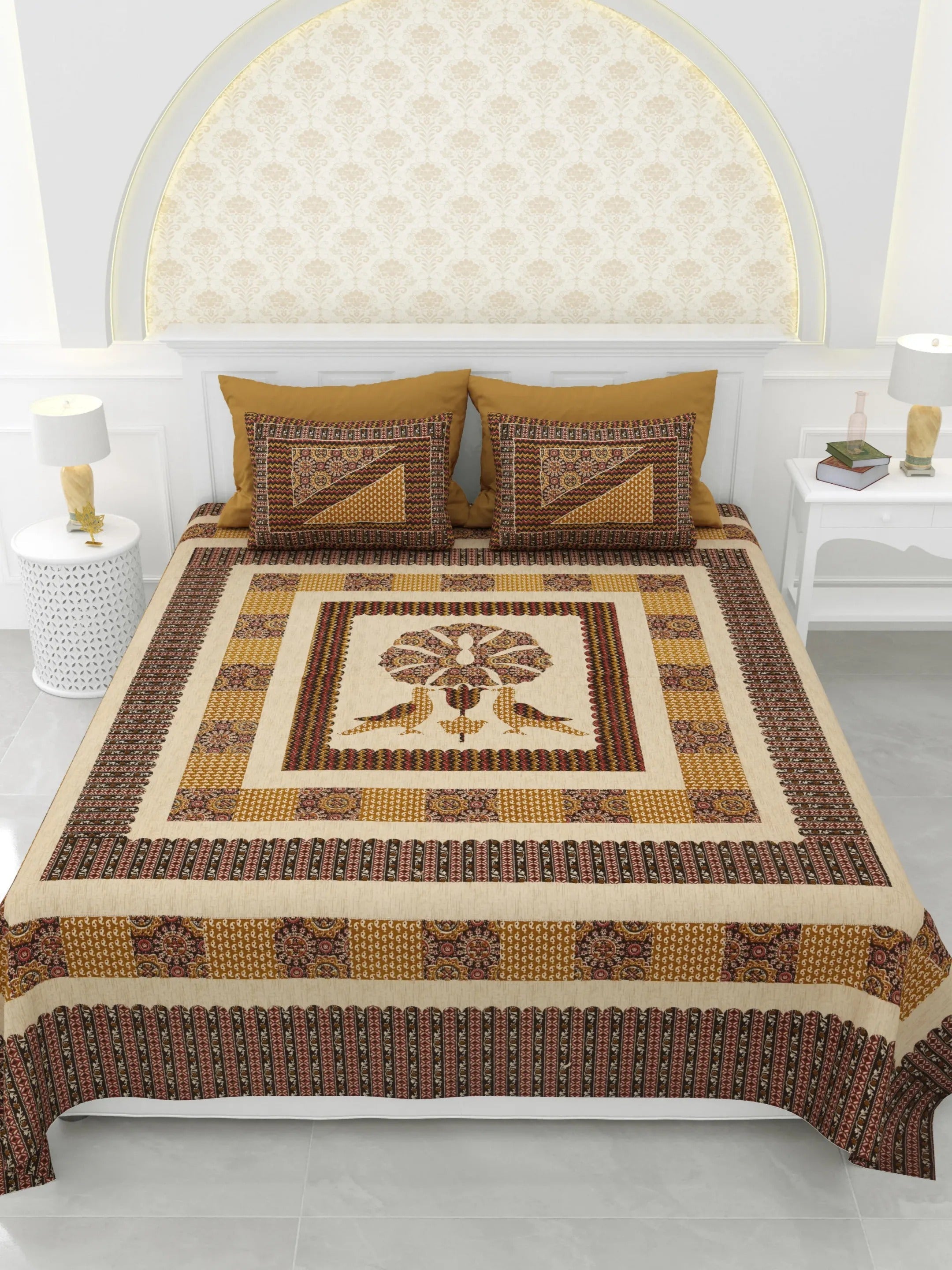 LIVING ROOTS Double Bedsheet Pure Cotton SUPER King Size with 2 Pillow Cover 96*104 inches (8*8.5Feet) | Rich Fast Colour with No Colour Bleeding | Soft, Breathable & Skin Friendly, Keeps Your Body Cool(399-A)