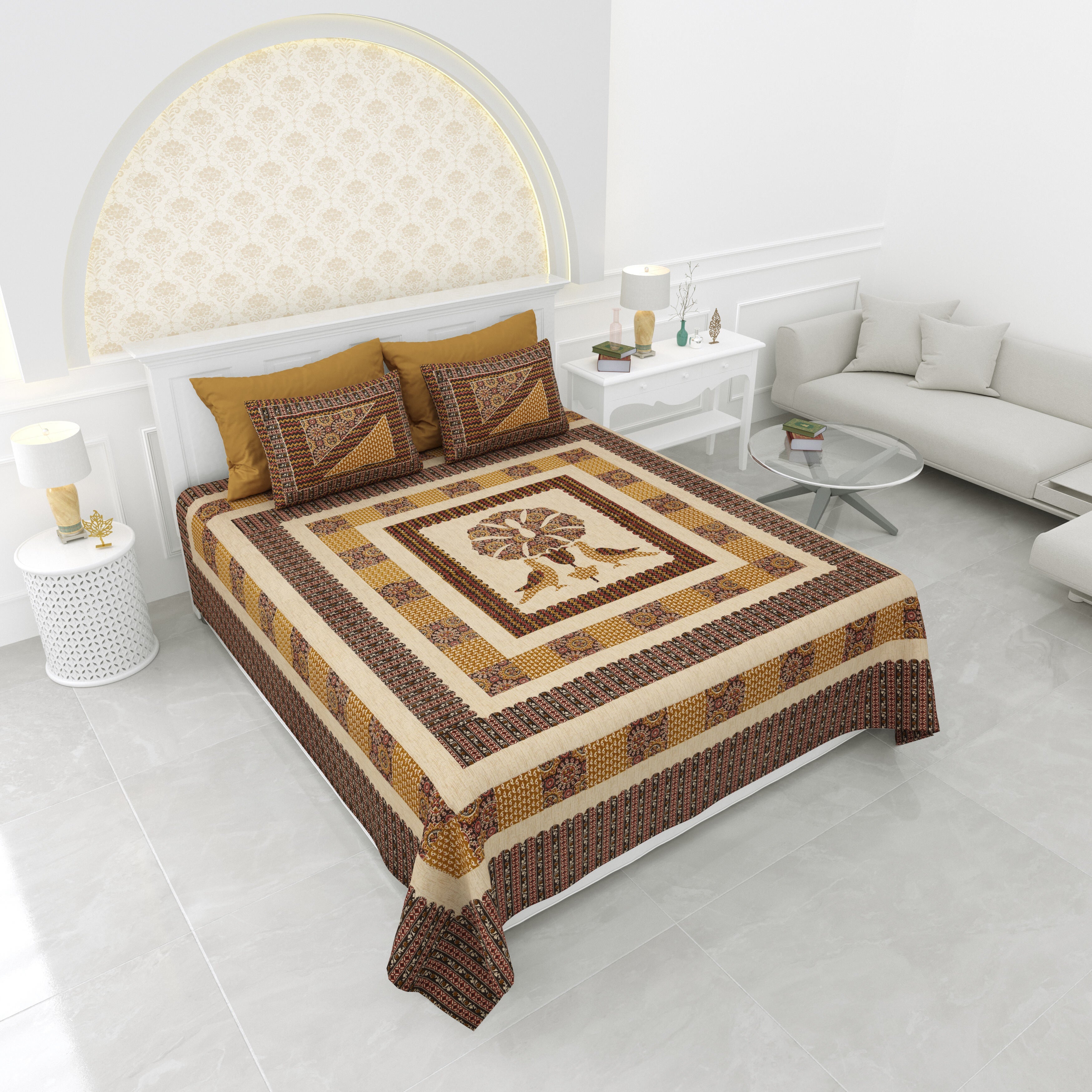 LIVING ROOTS Double Bedsheet Pure Cotton SUPER King Size with 2 Pillow Cover 96*104 inches (8*8.5Feet) | Rich Fast Colour with No Colour Bleeding | Soft, Breathable & Skin Friendly, Keeps Your Body Cool(399-A)