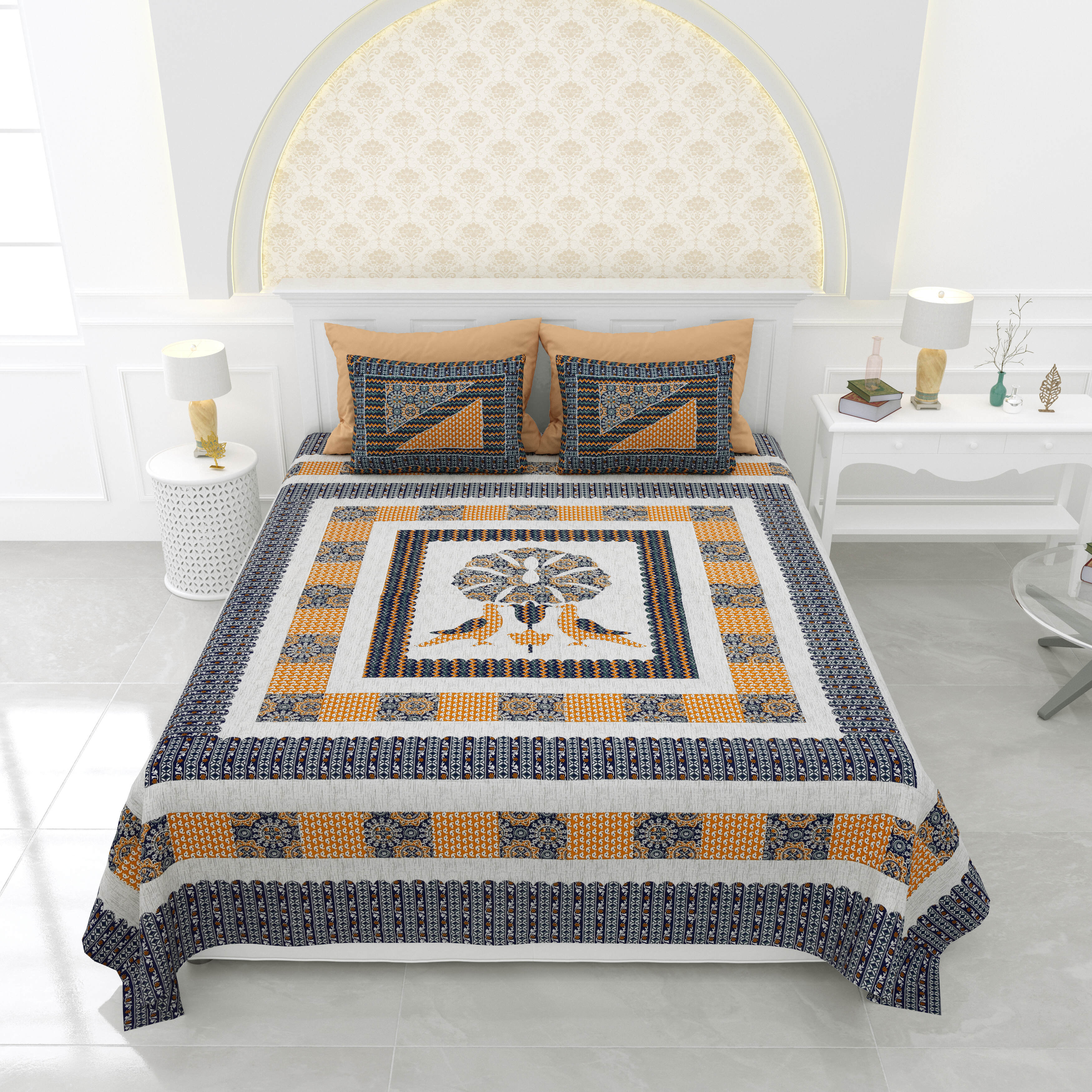 LIVING ROOTS Double Bedsheet Pure Cotton SUPER King Size with 2 Pillow Cover 96*104 inches (8*8.5Feet) | Rich Fast Colour with No Colour Bleeding | Soft, Breathable & Skin Friendly, Keeps Your Body Cool(399-B)