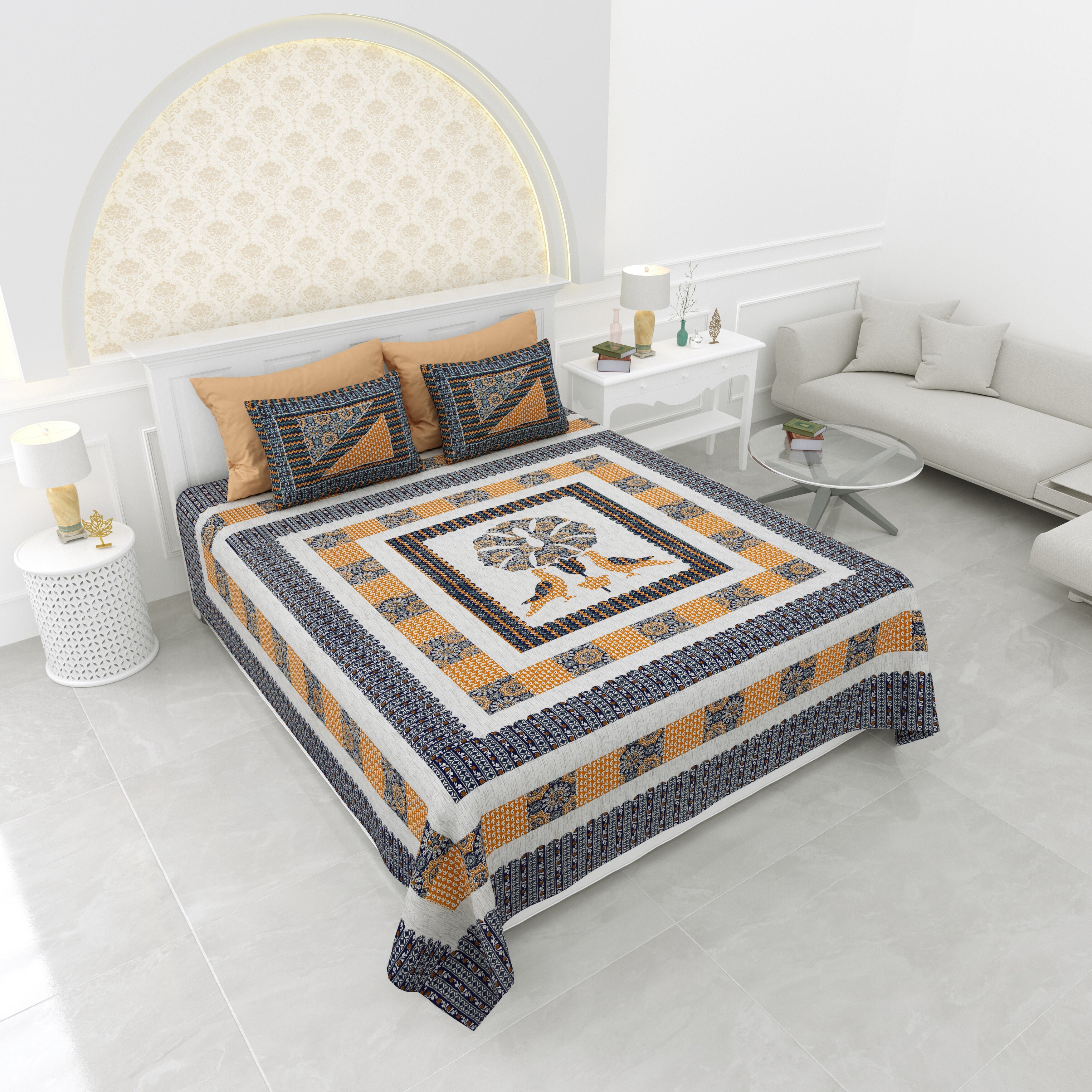 LIVING ROOTS Double Bedsheet Pure Cotton SUPER King Size with 2 Pillow Cover 96*104 inches (8*8.5Feet) | Rich Fast Colour with No Colour Bleeding | Soft, Breathable & Skin Friendly, Keeps Your Body Cool(399-B)