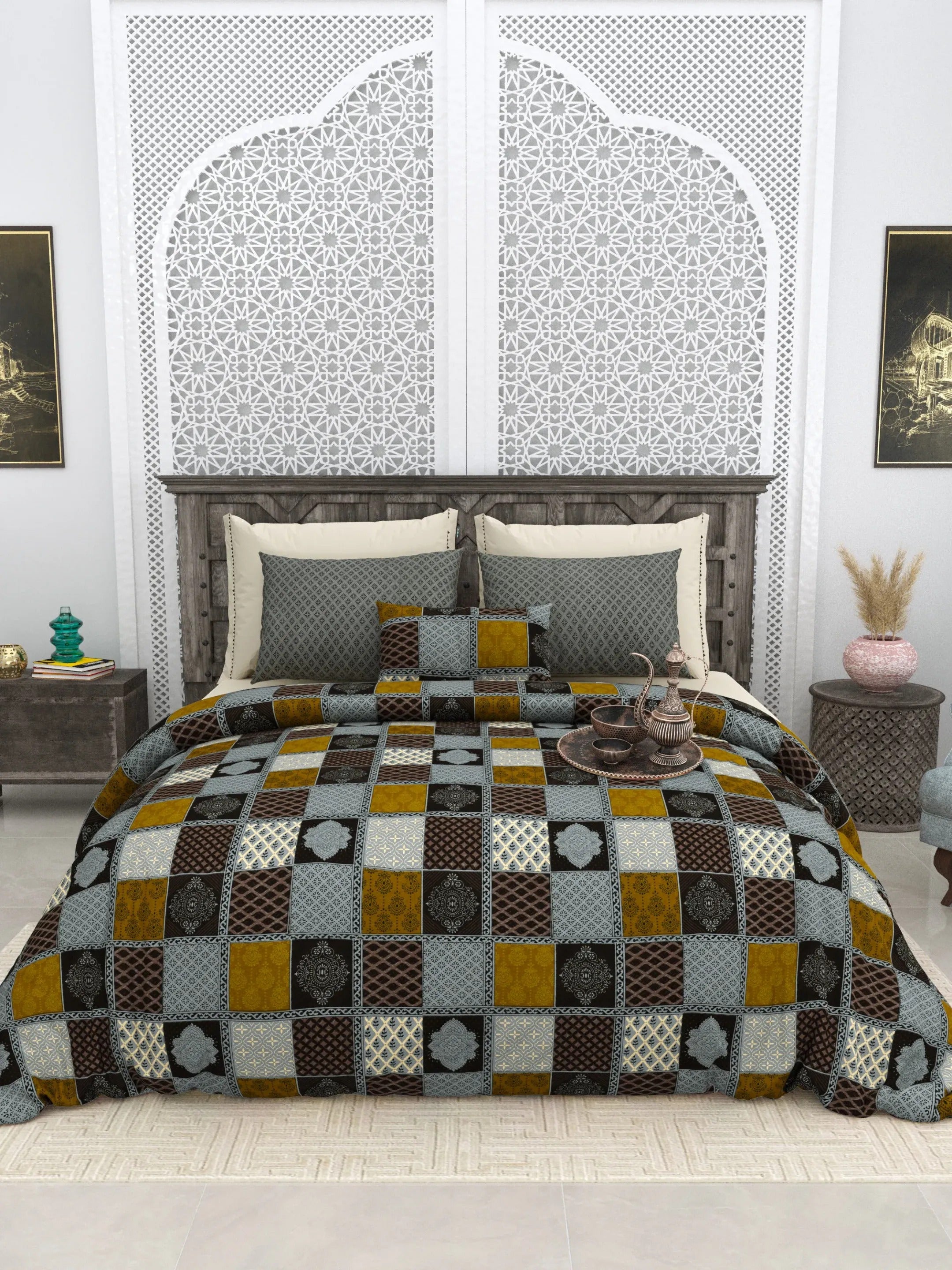 LIVING ROOTS 1 Super King Size Bedsheet 104*104 inches (8.6*8.6 Feet) With 2 Pillow Cover | Rich Fast Colour with No Colour Bleeding | Soft Skin Friendly (413-A)