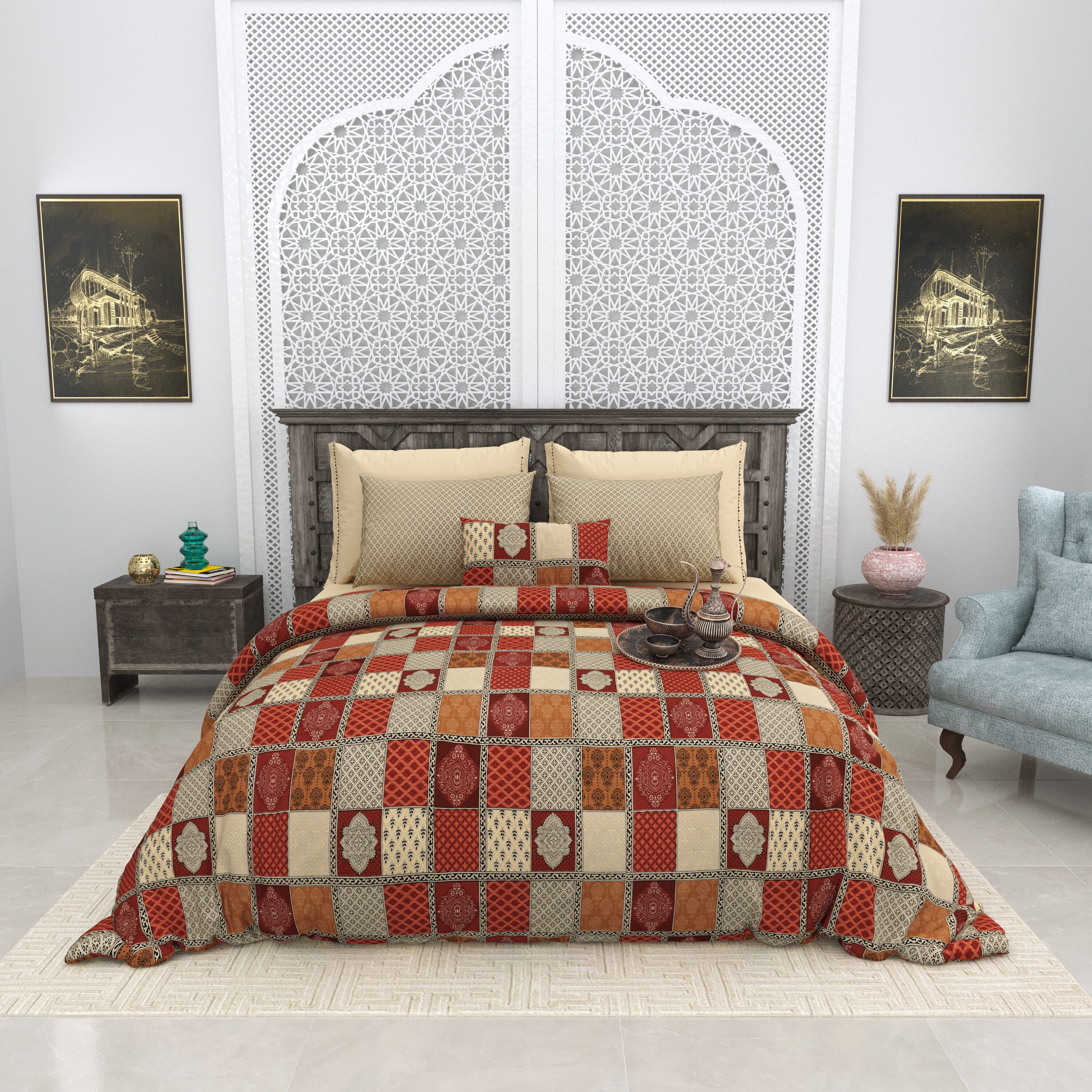 LIVING ROOTS 1 Super King Size Bedsheet 104*104 inches (8.6*8.6 Feet) With 2 Pillow Cover | Rich Fast Colour with No Colour Bleeding | Soft Skin Friendly (413-B)