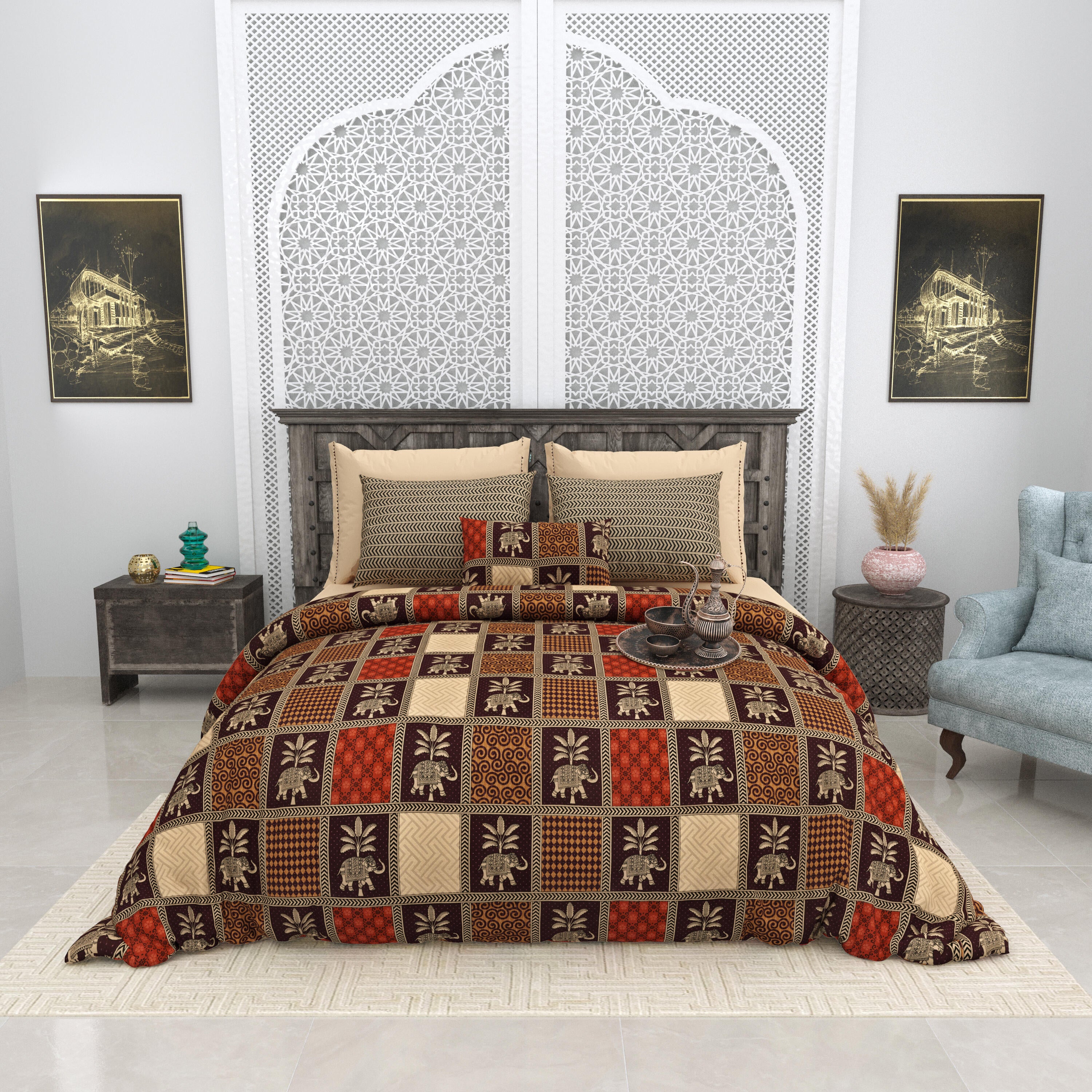 LIVING ROOTS 1 Super King Size Bedsheet 104*104 inches (8.6*8.6 Feet) With 2 Pillow Cover | Rich Fast Colour With No Colour Bleeding | Soft Skin Friendly (414-A)
