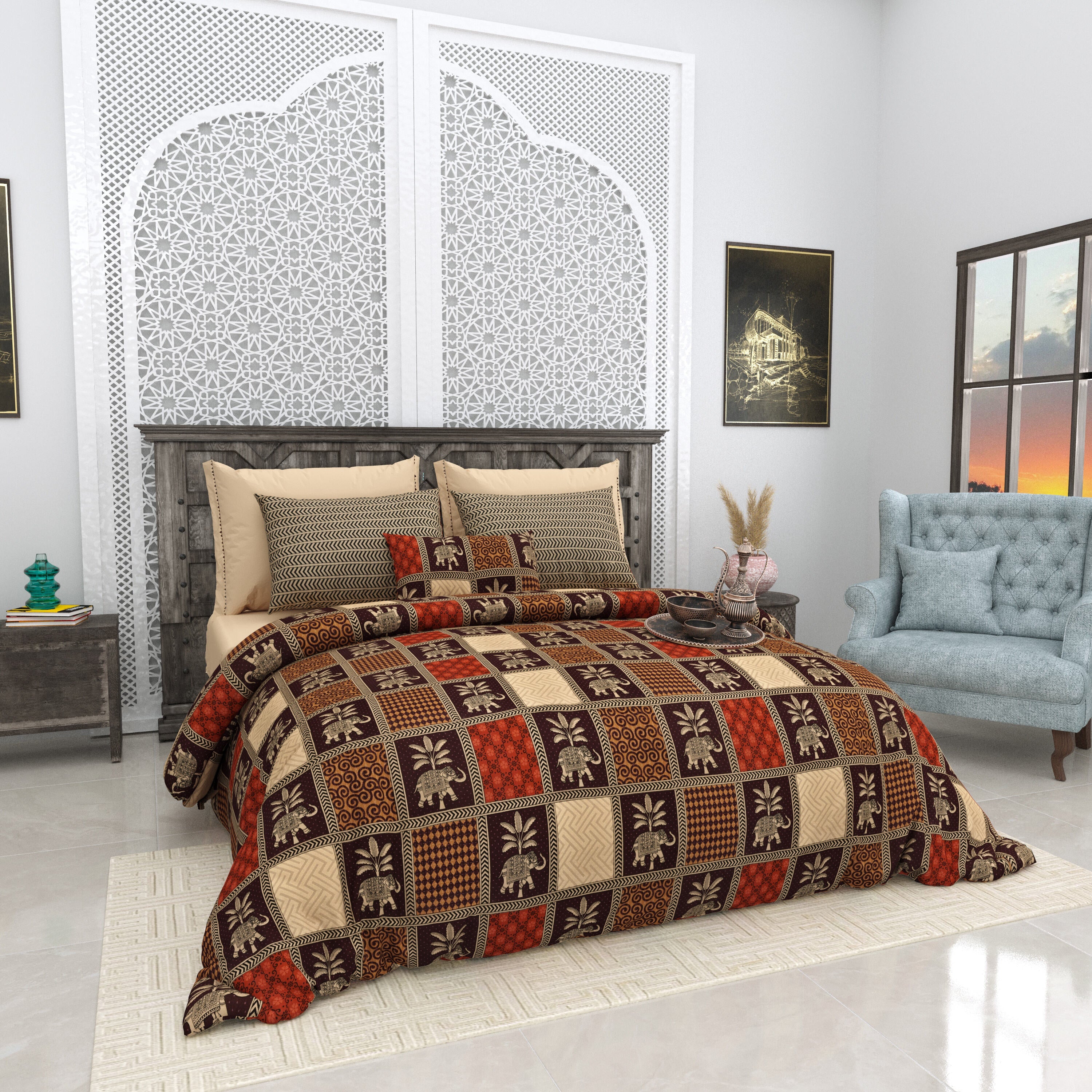 LIVING ROOTS 1 Super King Size Bedsheet 104*104 inches (8.6*8.6 Feet) With 2 Pillow Cover | Rich Fast Colour With No Colour Bleeding | Soft Skin Friendly (414-A)