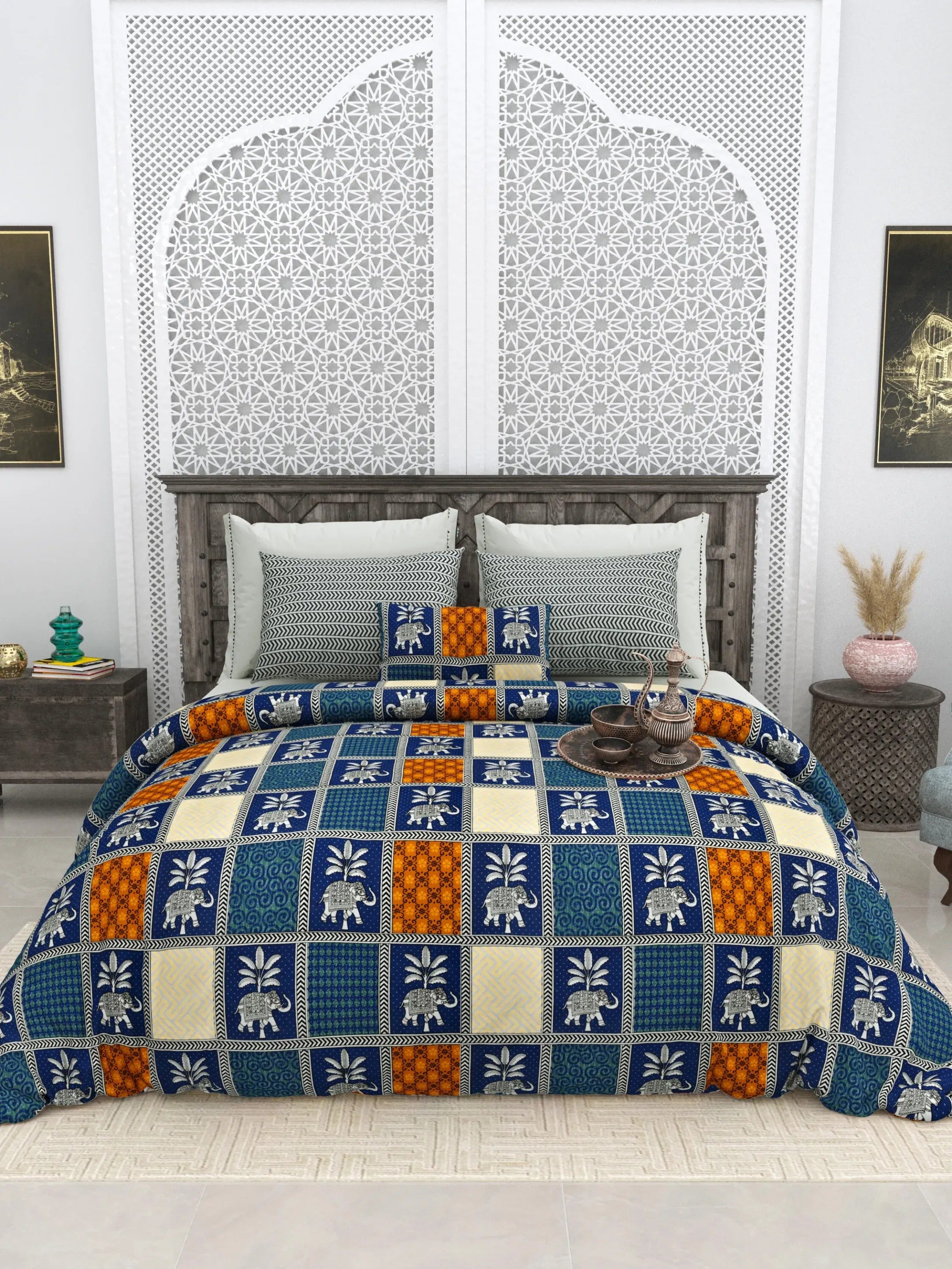 LIVING ROOTS 1 Super King Size Bedsheet 104*104 inches (8.6*8.6 Feet) With 2 Pillow Cover | Rich Fast Colour With No Colour Bleeding | Soft Skin Friendly (414-B)