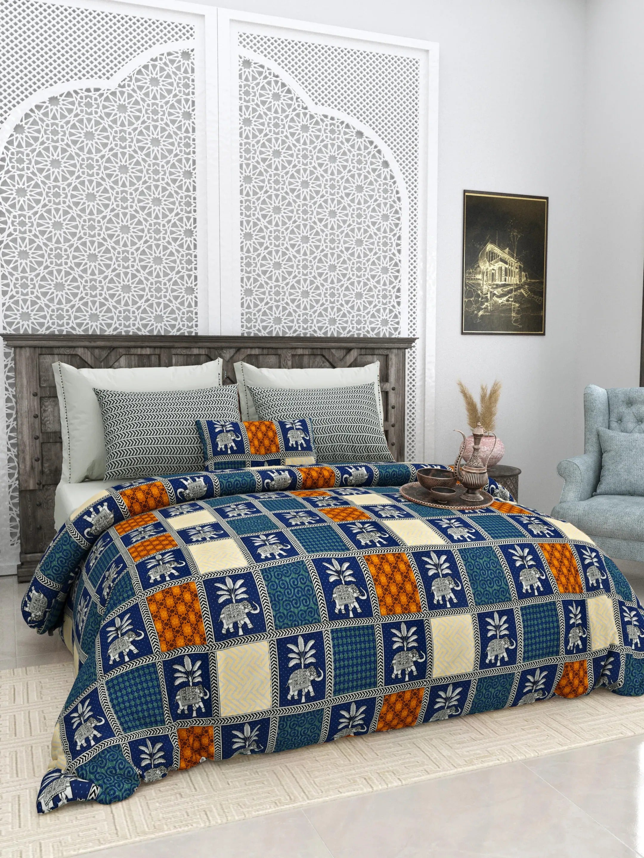 LIVING ROOTS 1 Super King Size Bedsheet 104*104 inches (8.6*8.6 Feet) With 2 Pillow Cover | Rich Fast Colour With No Colour Bleeding | Soft Skin Friendly (414-B)