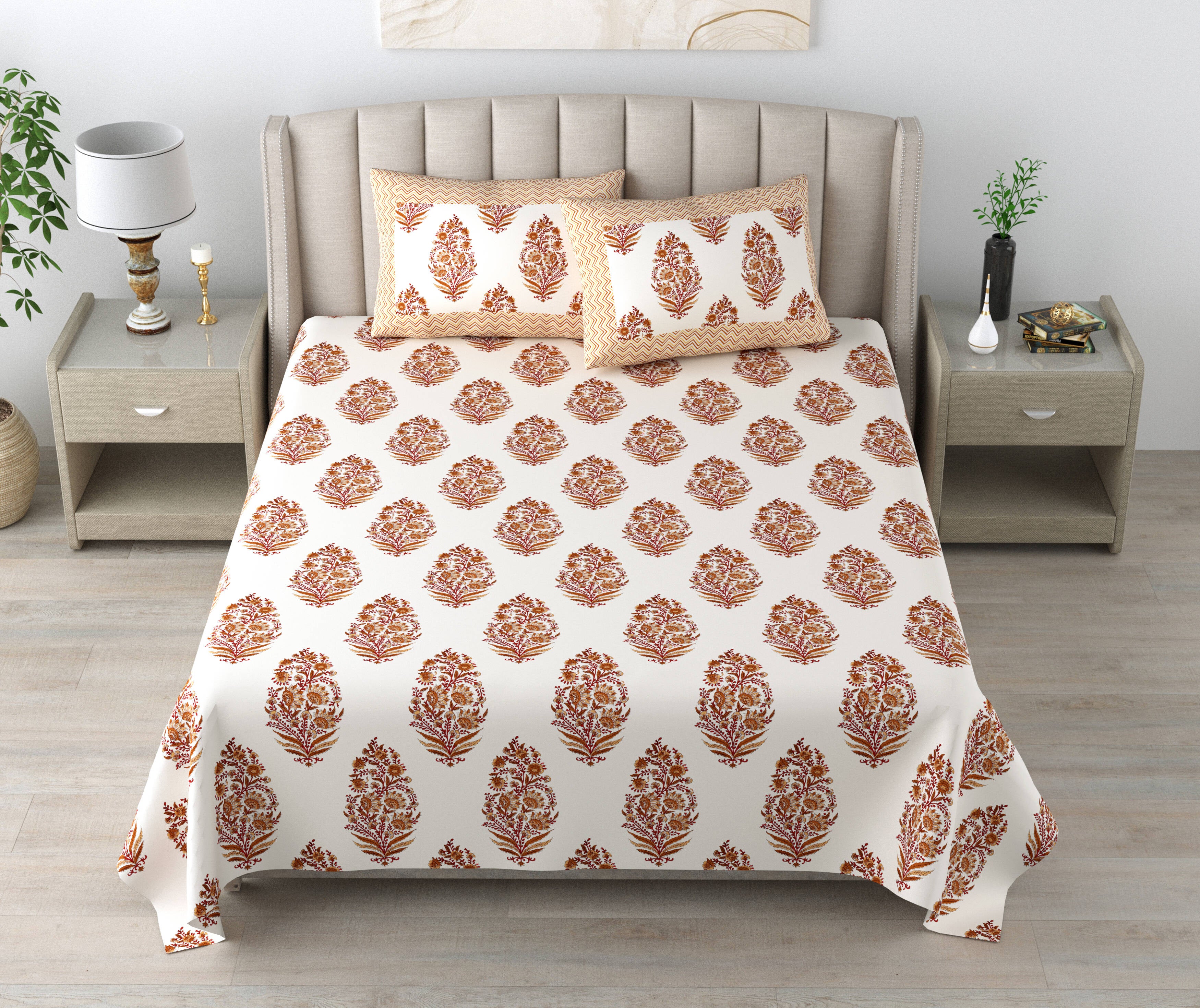 1 Super King Size Bedsheet with 2 Pillow Cover 96*104 inches (8*8.6 Feet) | | Rich Fast Colour with No Colour Bleeding | Soft Skin Friendly (415-A)