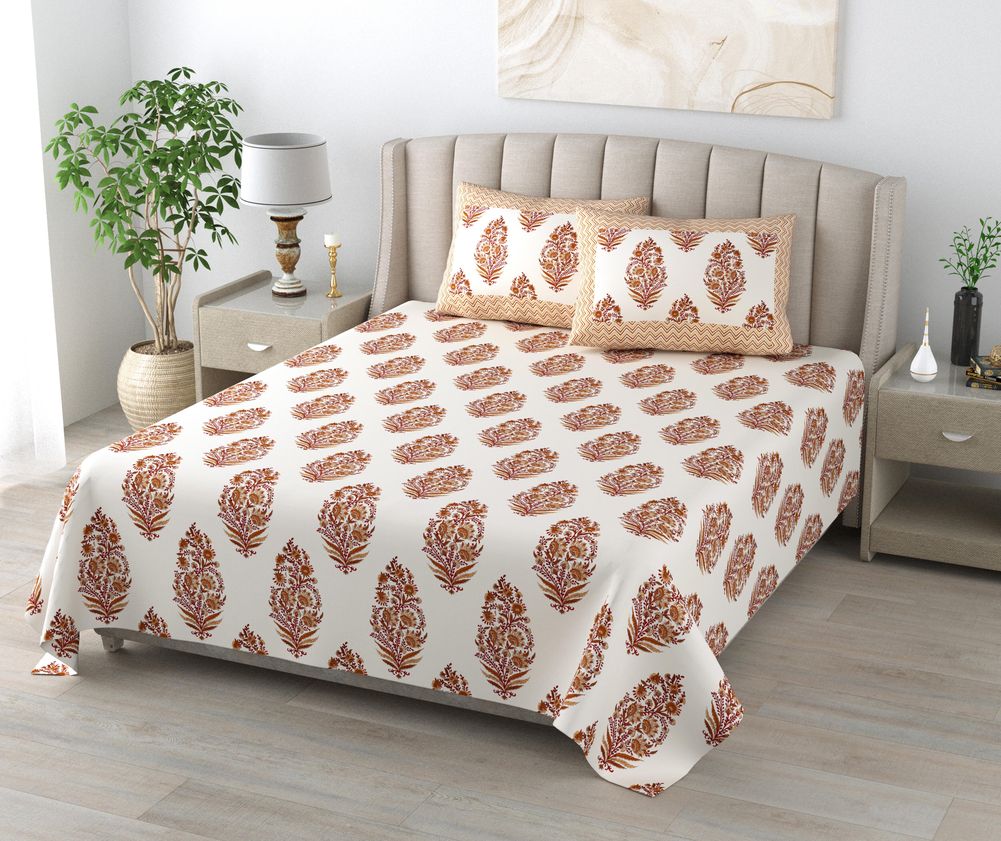1 Super King Size Bedsheet with 2 Pillow Cover 96*104 inches (8*8.6 Feet) | | Rich Fast Colour with No Colour Bleeding | Soft Skin Friendly (415-A)
