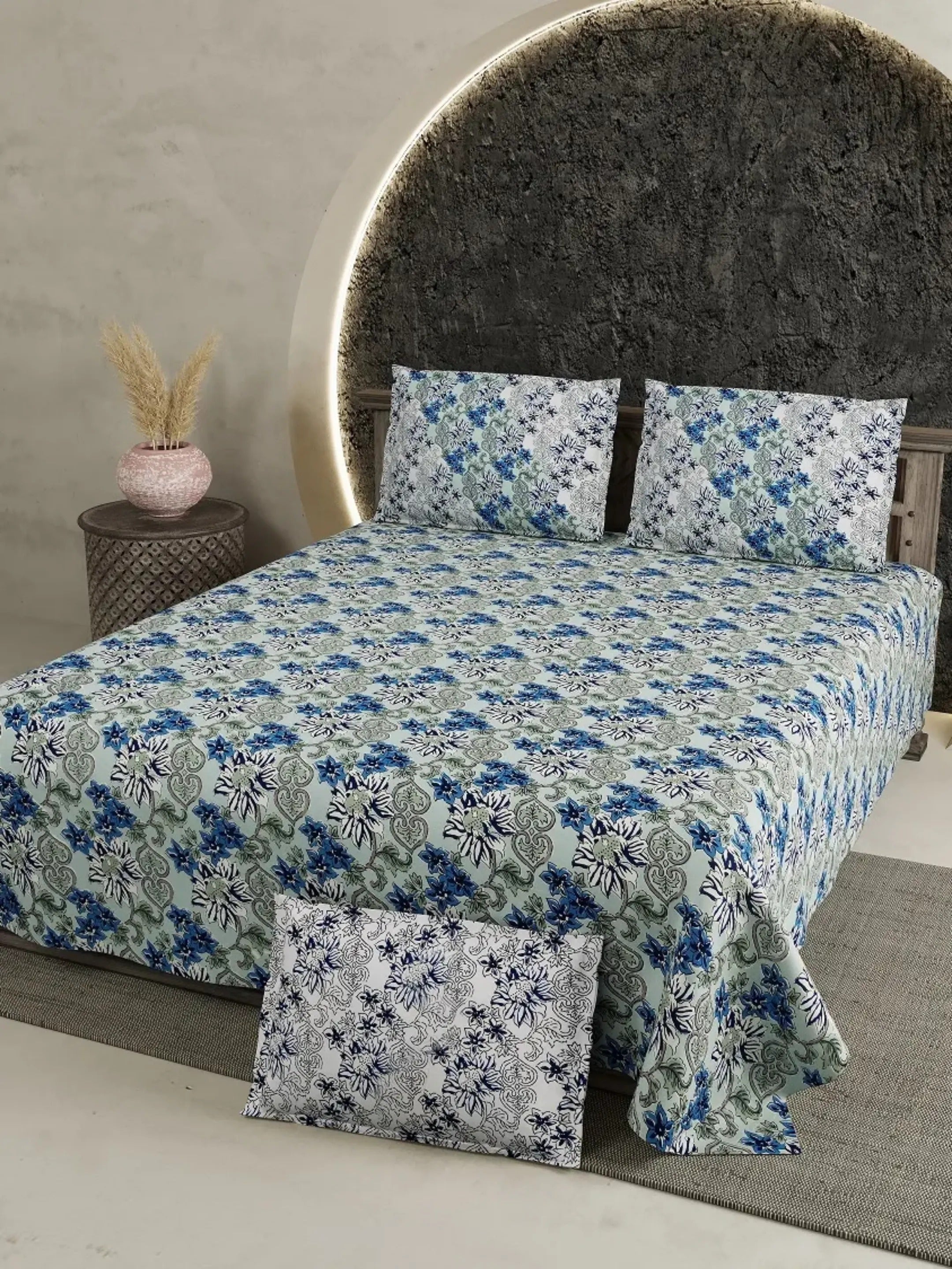 LIVING ROOTS Pure Cotton 1 Super King Size Bedsheet 104*104 inches (8.6*8.6 Feet) With 2 Pillow Cover | Rich Fast Colour With No Colour Bleeding | Soft Skin Friendly (421-A)
