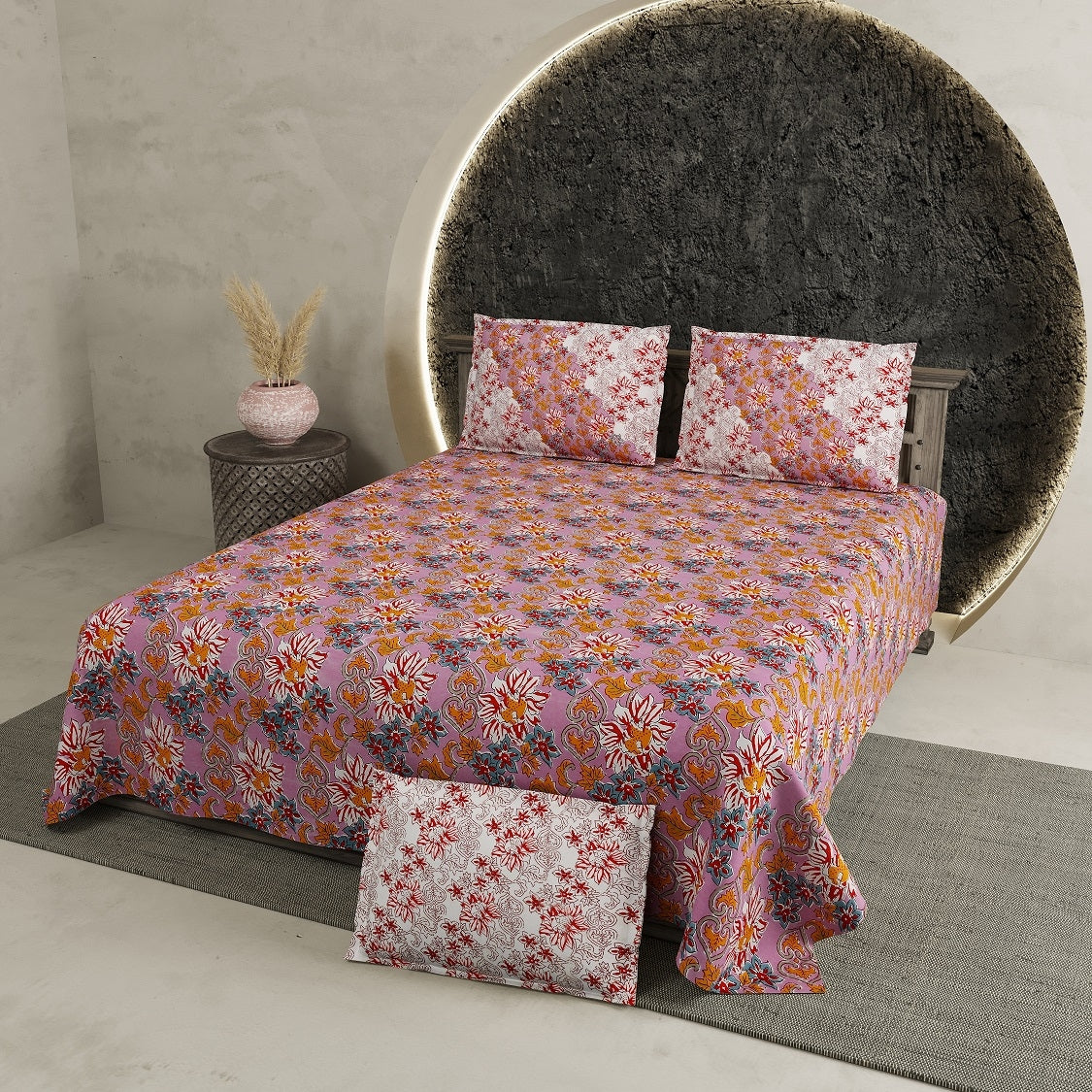 LIVING ROOTS Pure Cotton 1 Super King Size Bedsheet 104*104 inches (8.6*8.6 Feet) With 2 Pillow Cover | Rich Fast Colour With No Colour Bleeding | Soft Skin Friendly (421-B)