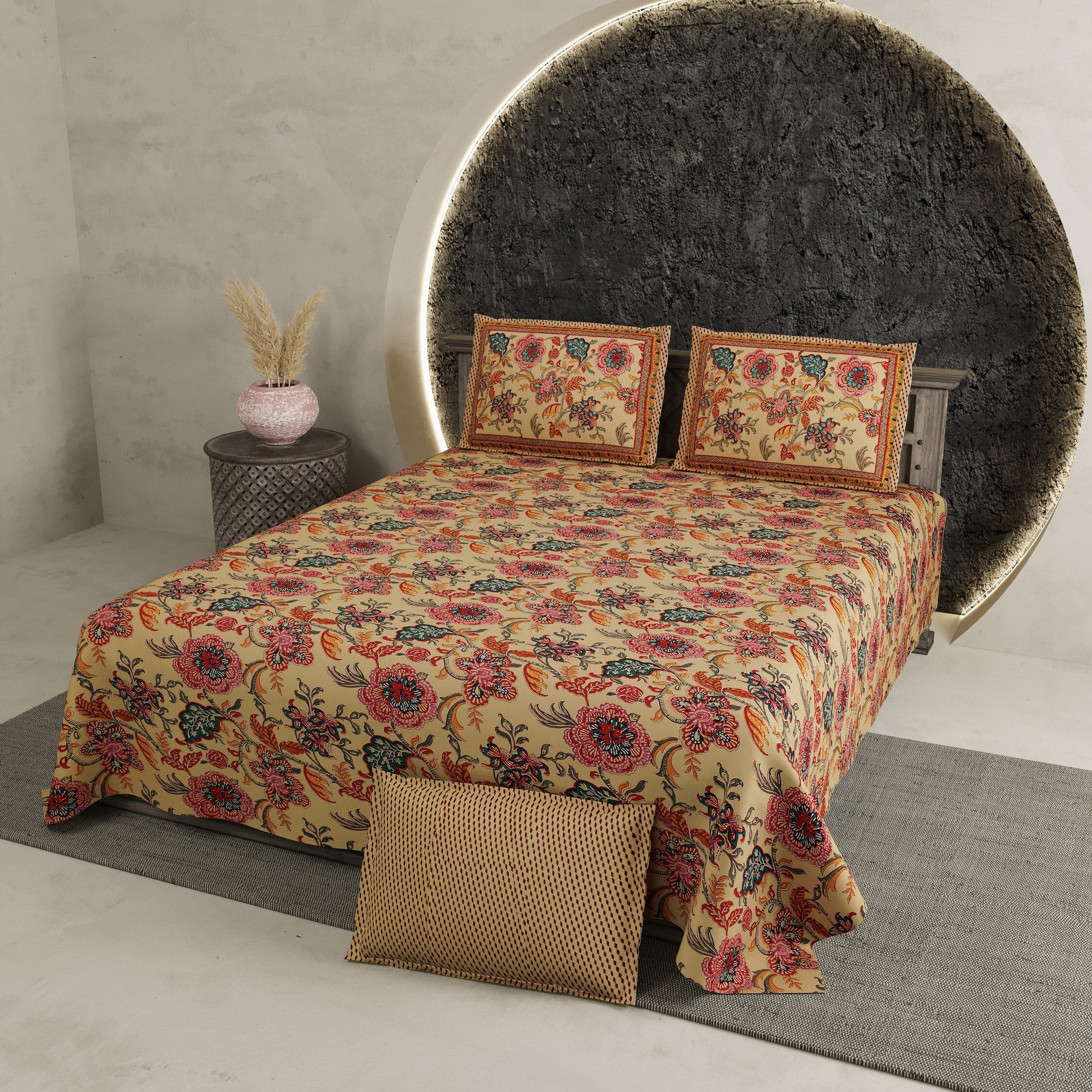 LIVING ROOTS 1 Super King Size Bedsheet with 2 Pillow Cover 104*104 inches (8.6*8.6 Feet) | | Rich Fast Colour with No Colour Bleeding | Soft Skin Friendly (422-C)