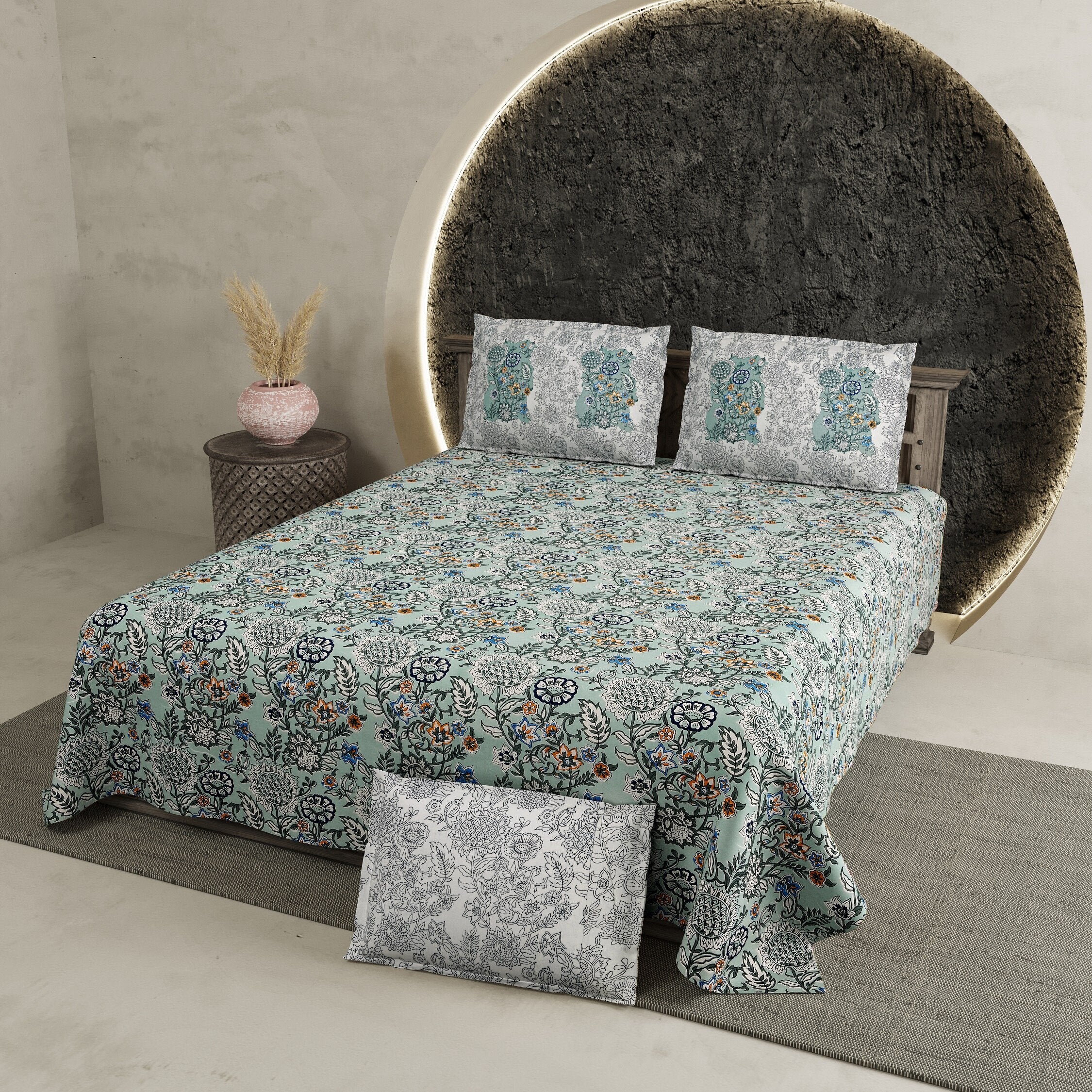 LIVING ROOTS 1 Super King Size Bedsheet 104*104 inches (8.6*8.6 Feet) With 2 Pillow Cover | Rich Fast Colour with No Colour Bleeding | Soft Skin Friendly (423-A)