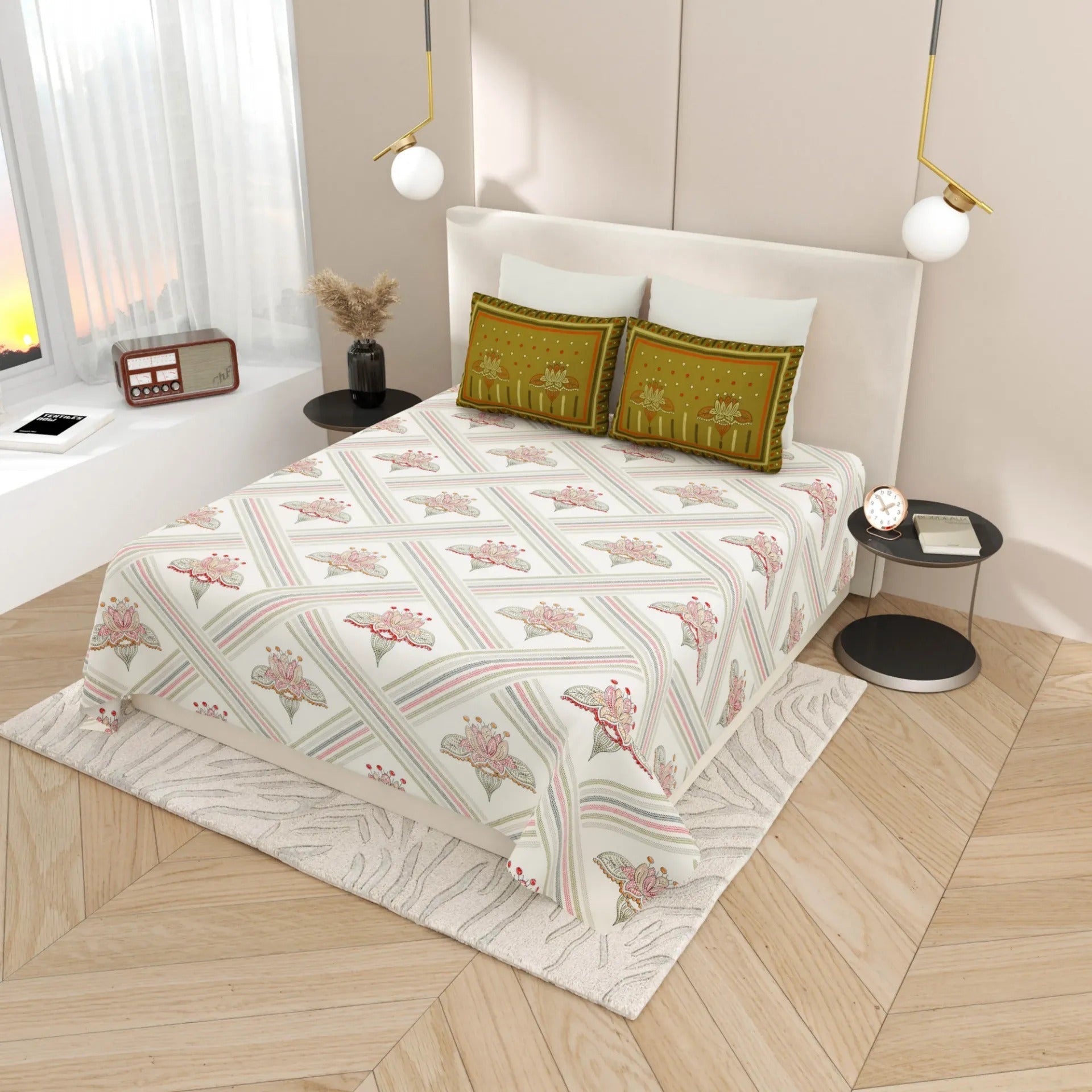 1 Super King Size Bedsheet with 2 Pillow Cover 104*104 inches (8.6*8.6 Feet) | | Rich Fast Colour with No Colour Bleeding | Soft Skin Friendly (425-C)