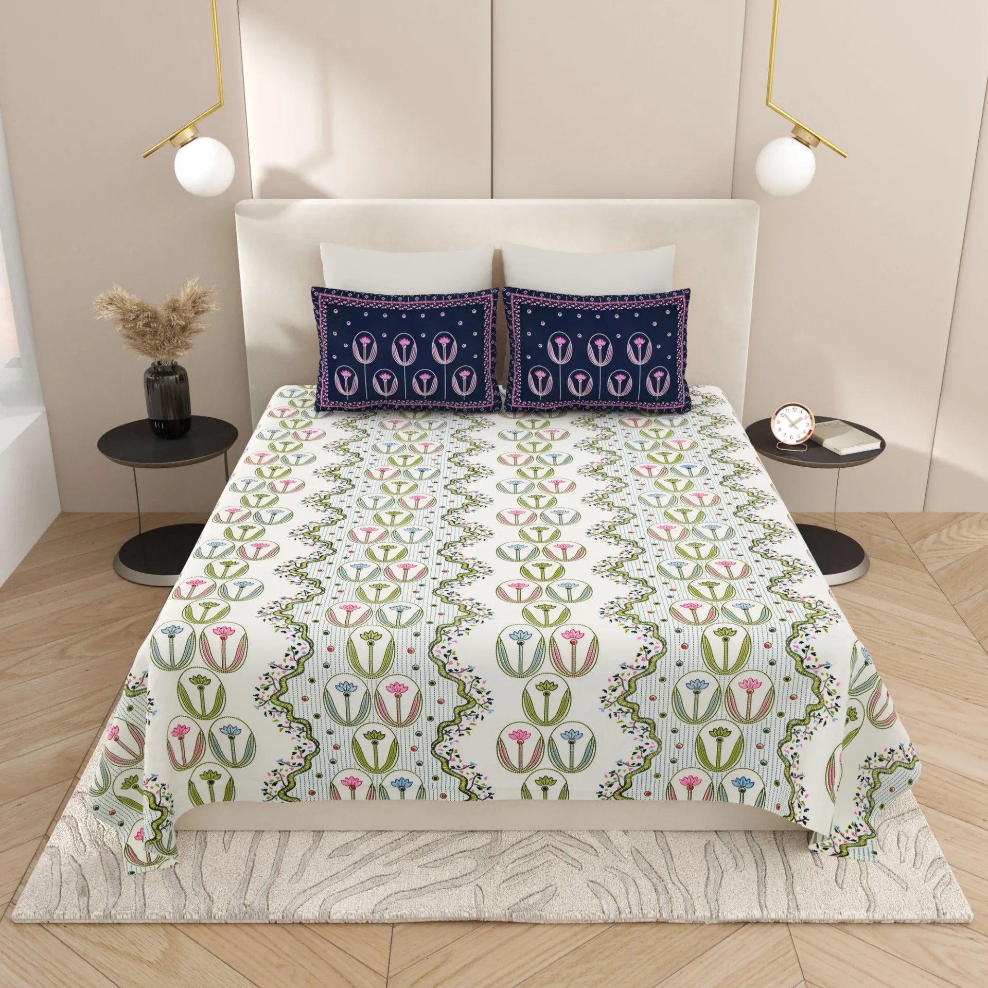 1 Super King Size Bedsheet with 2 Pillow Cover 104*104 inches (8.6*8.6 Feet) | | Rich Fast Colour with No Colour Bleeding | Soft Skin Friendly (427-B)