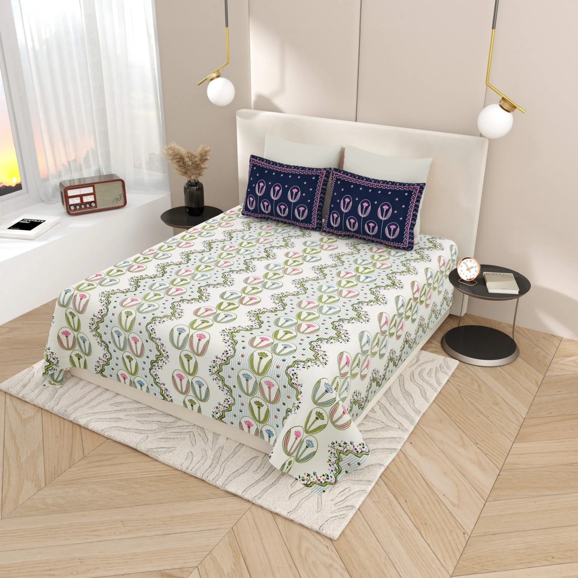 1 Super King Size Bedsheet with 2 Pillow Cover 104*104 inches (8.6*8.6 Feet) | | Rich Fast Colour with No Colour Bleeding | Soft Skin Friendly (427-B)