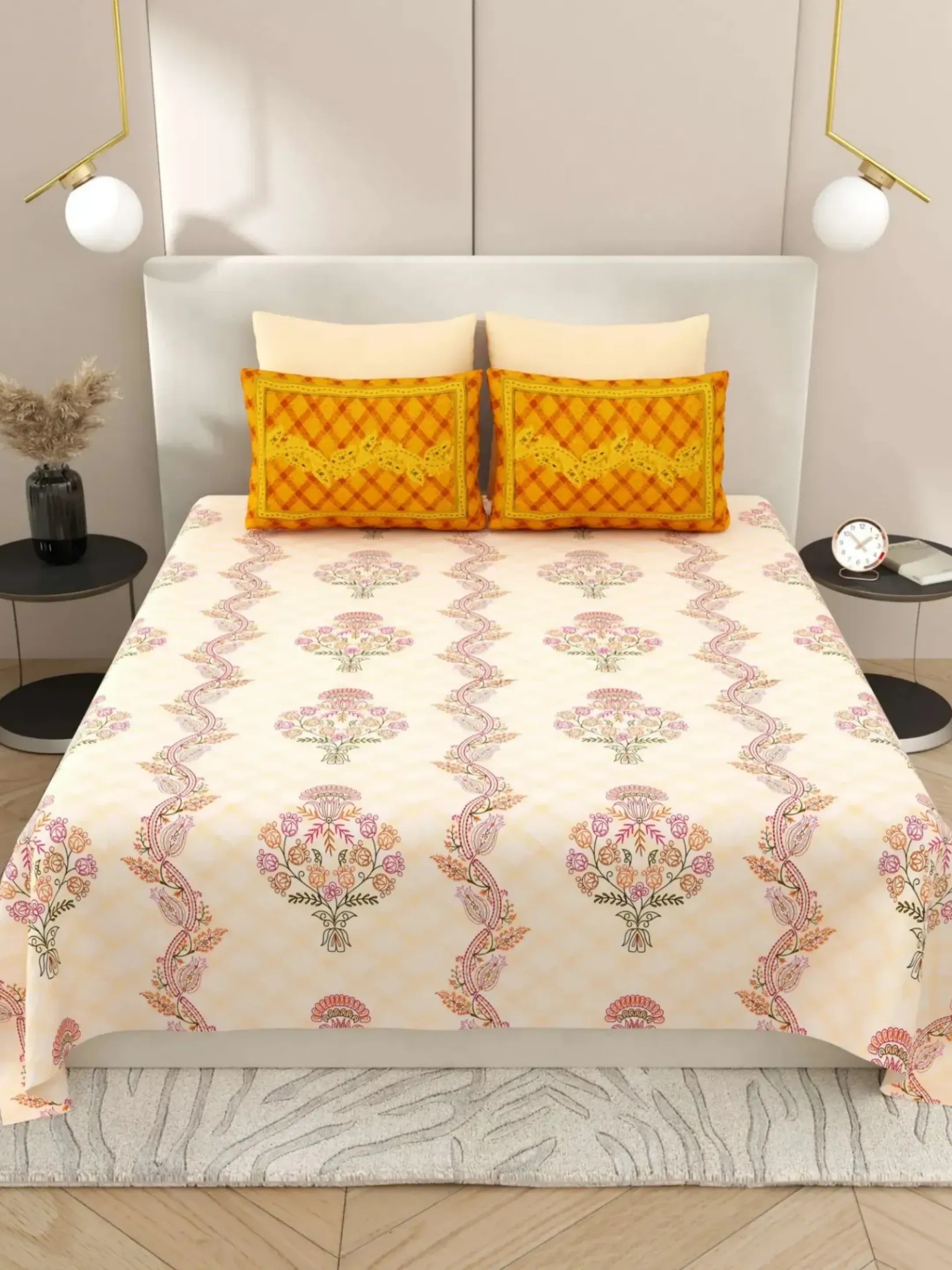 LIVING ROOTS 1 Super King Size Bedsheet with 2 Pillow Cover 104*104 inches (8.6*8.6 Feet) | | Rich Fast Colour with No Colour Bleeding | Soft Skin Friendly (428-A)