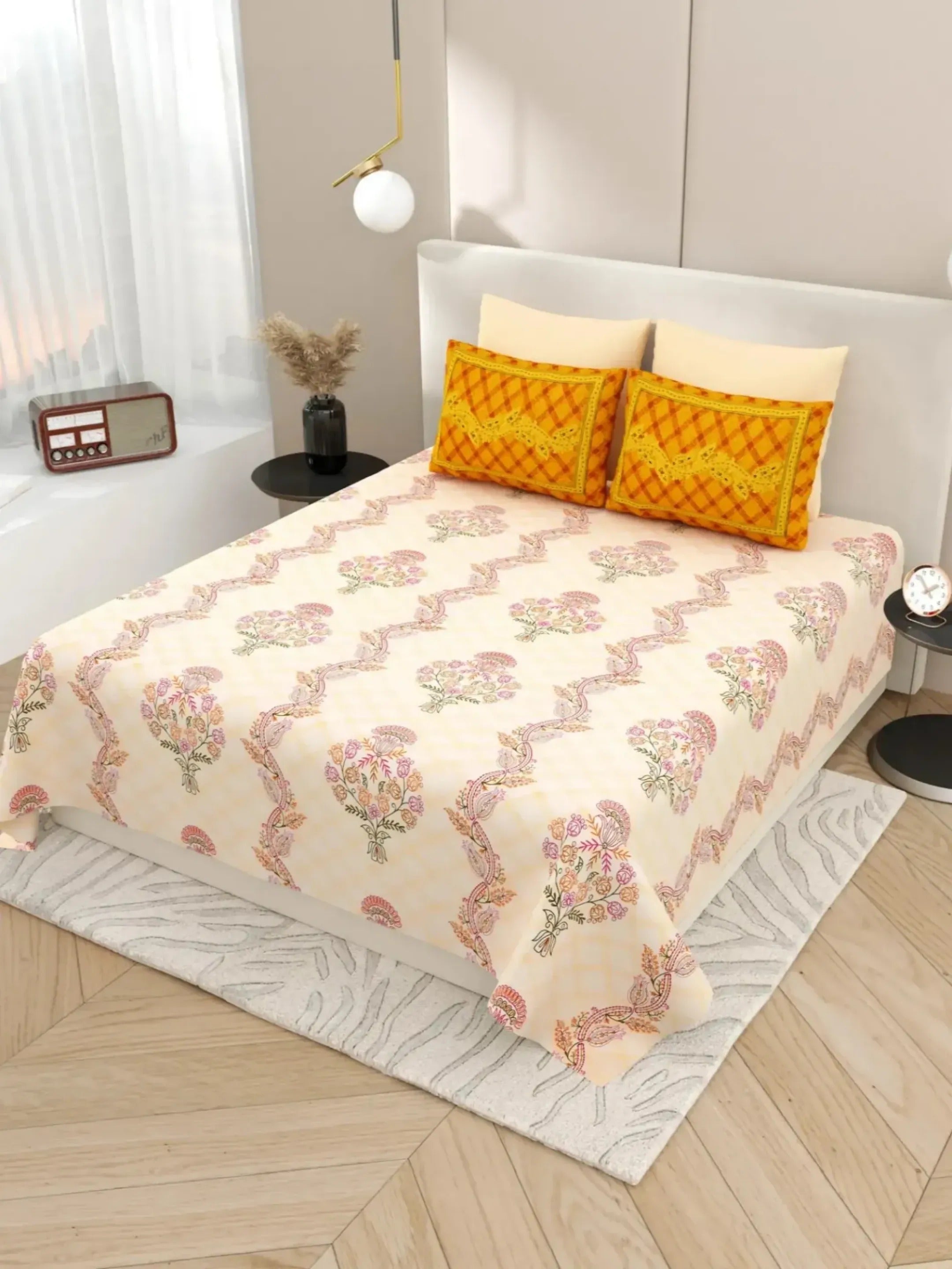 LIVING ROOTS 1 Super King Size Bedsheet with 2 Pillow Cover 104*104 inches (8.6*8.6 Feet) | | Rich Fast Colour with No Colour Bleeding | Soft Skin Friendly (428-A)