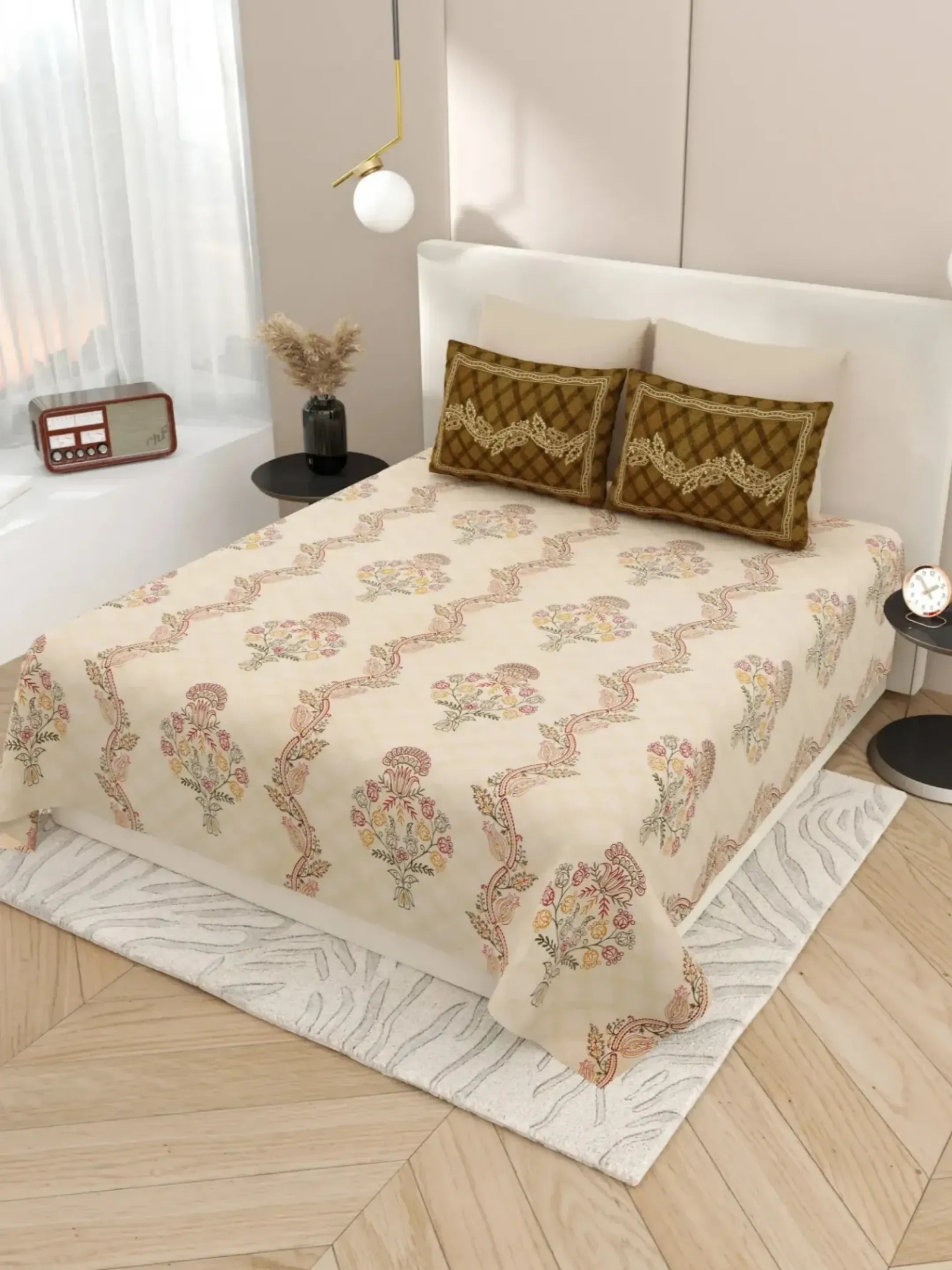 LIVING ROOTS 1 Super King Size Bedsheet with 2 Pillow Cover 104*104 inches (8.6*8.6 Feet) | | Rich Fast Colour with No Colour Bleeding | Soft Skin Friendly (428-B)