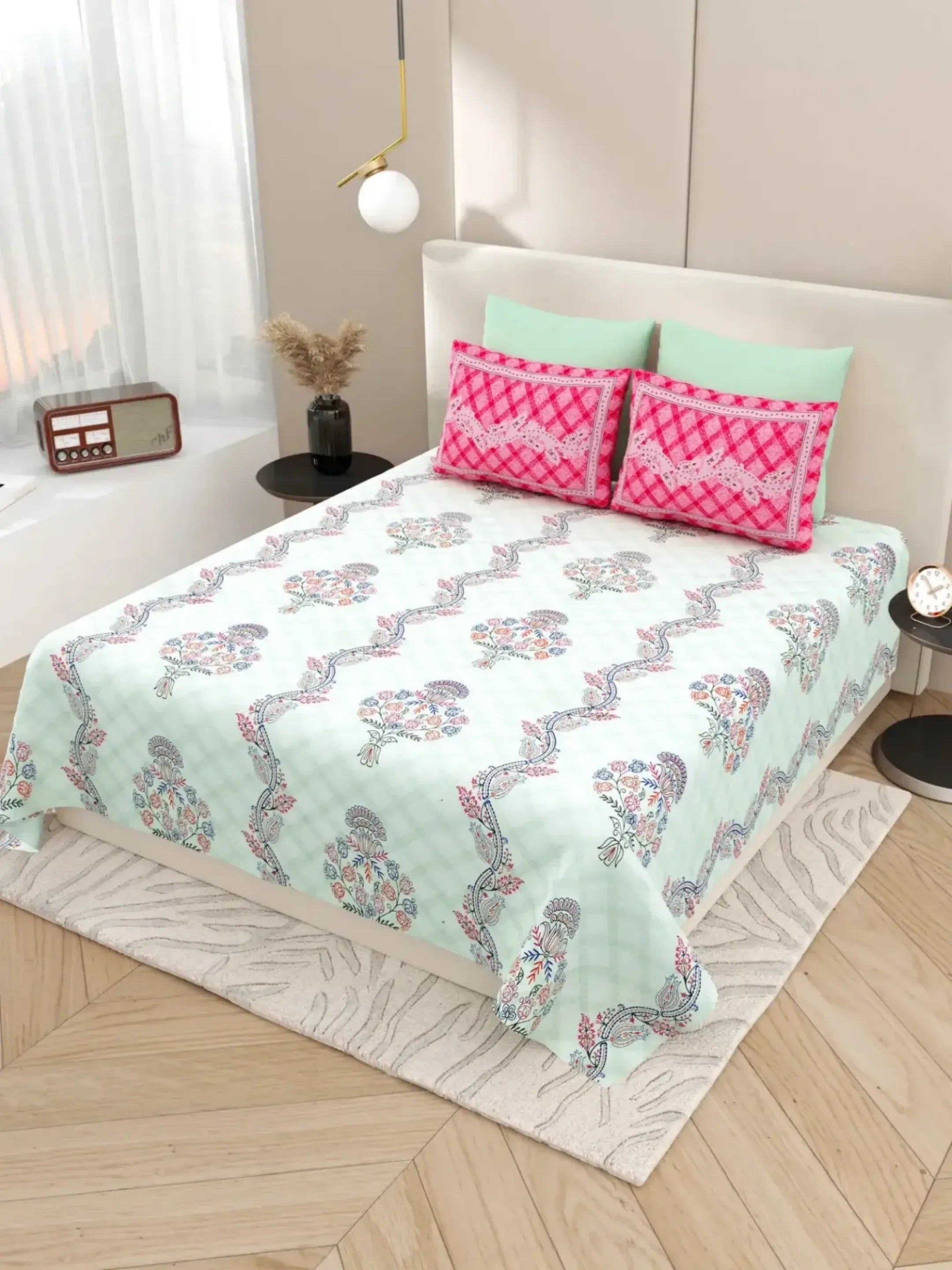 LIVING ROOTS 1 Super King Size Bedsheet with 2 Pillow Cover 104*104 inches (8.6*8.6 Feet) | Rich Fast Colour with No Colour Bleeding | Soft Skin Friendly (428-C)