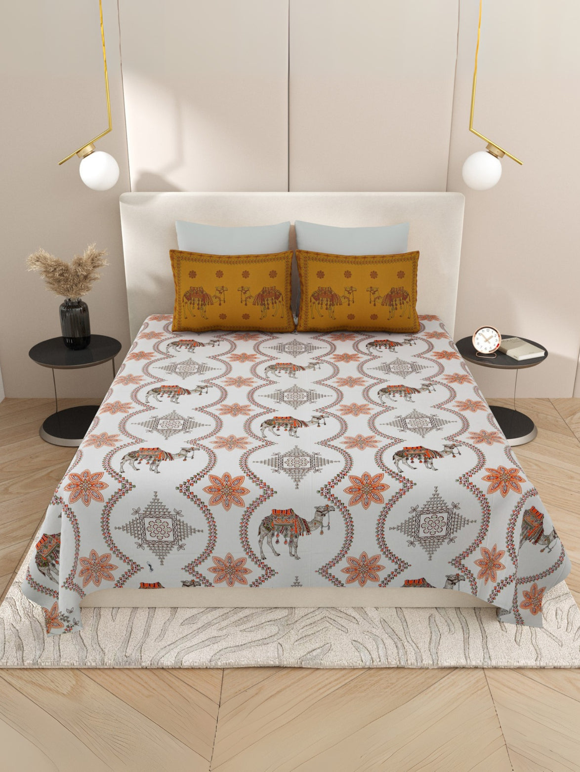 LIVING ROOTS Pure Cotton 1 Super King Size Bedsheet 104*104 inches (8.6*8.6 Feet) With 2 Pillow Cover | Rich Fast Colour With No Colour Bleeding | Soft Skin Friendly (429-A)
