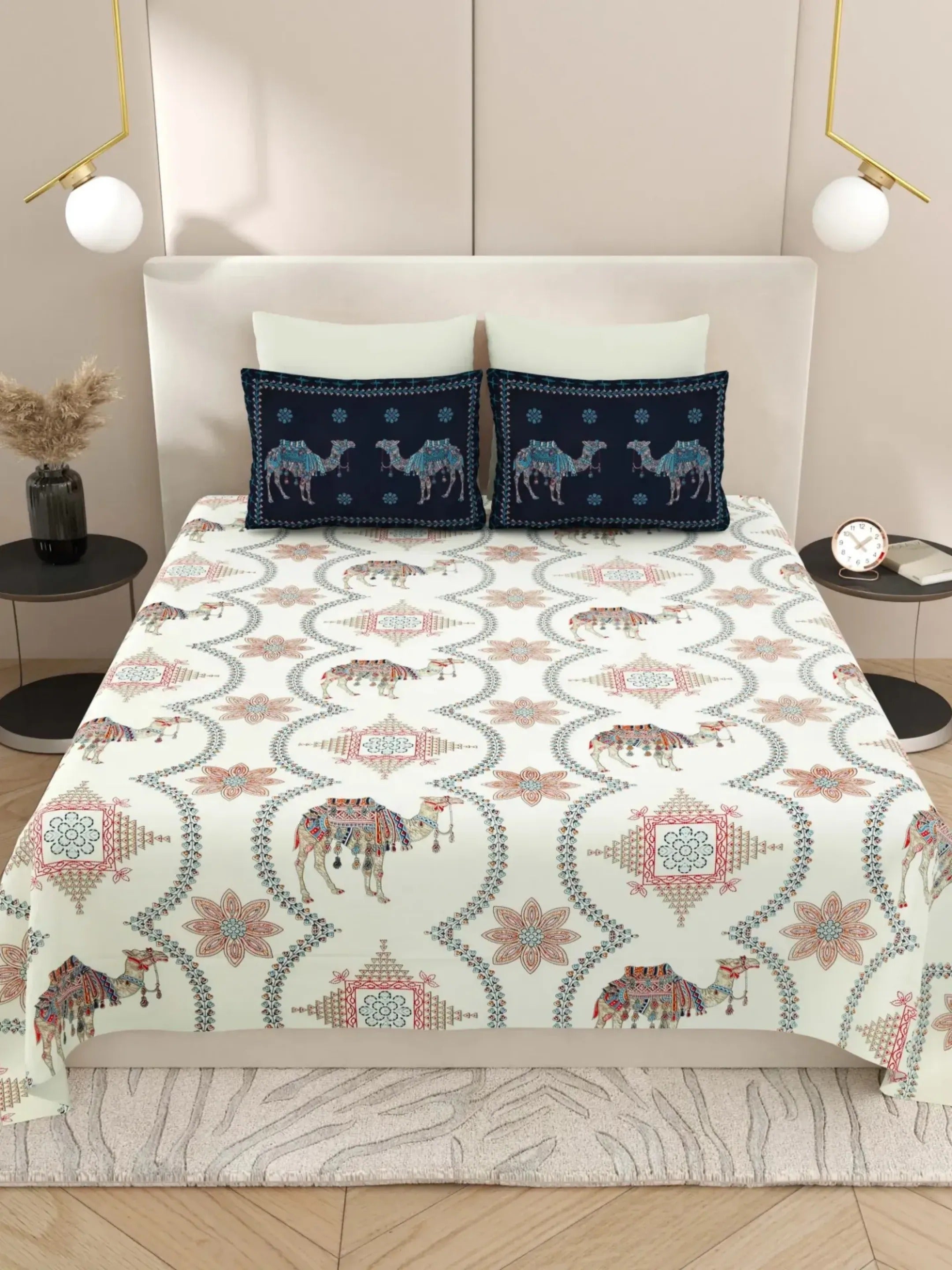 LIVING ROOTS Pure Cotton 1 Super King Size Bedsheet 104*104 inches (8.6*8.6 Feet) With 2 Pillow Cover | Rich Fast Colour With No Colour Bleeding | Soft Skin Friendly (429-B)
