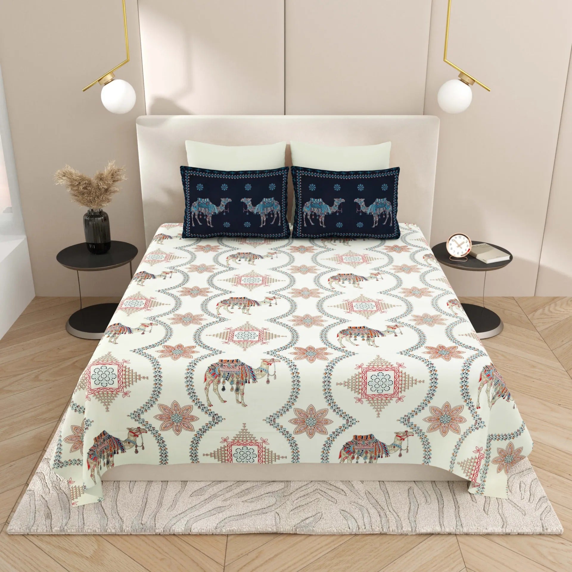 LIVING ROOTS Pure Cotton 1 Super King Size Bedsheet 104*104 inches (8.6*8.6 Feet) With 2 Pillow Cover | Rich Fast Colour With No Colour Bleeding | Soft Skin Friendly (429-B)