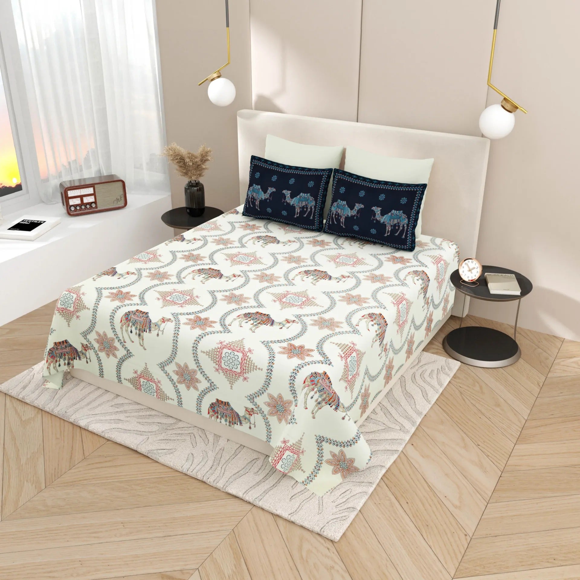 LIVING ROOTS Pure Cotton 1 Super King Size Bedsheet 104*104 inches (8.6*8.6 Feet) With 2 Pillow Cover | Rich Fast Colour With No Colour Bleeding | Soft Skin Friendly (429-B)