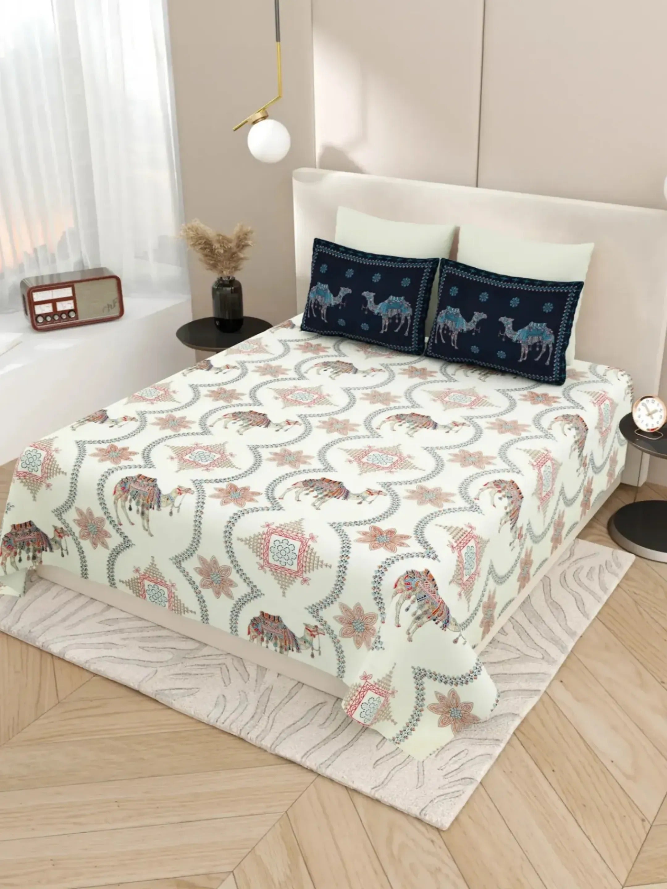 LIVING ROOTS Pure Cotton 1 Super King Size Bedsheet 104*104 inches (8.6*8.6 Feet) With 2 Pillow Cover | Rich Fast Colour With No Colour Bleeding | Soft Skin Friendly (429-B)