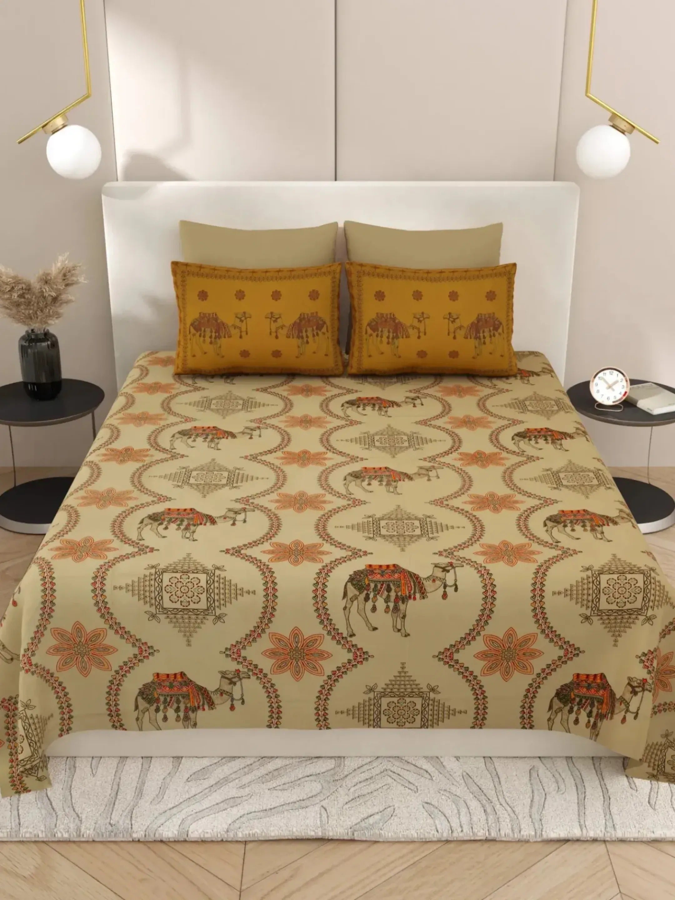 LIVING ROOTS Pure Cotton 1 Super King Size Bedsheet 104*104 inches (8.6*8.6 Feet) With 2 Pillow Cover | Rich Fast Colour with No Colour Bleeding | Soft Skin Friendly (429-C)
