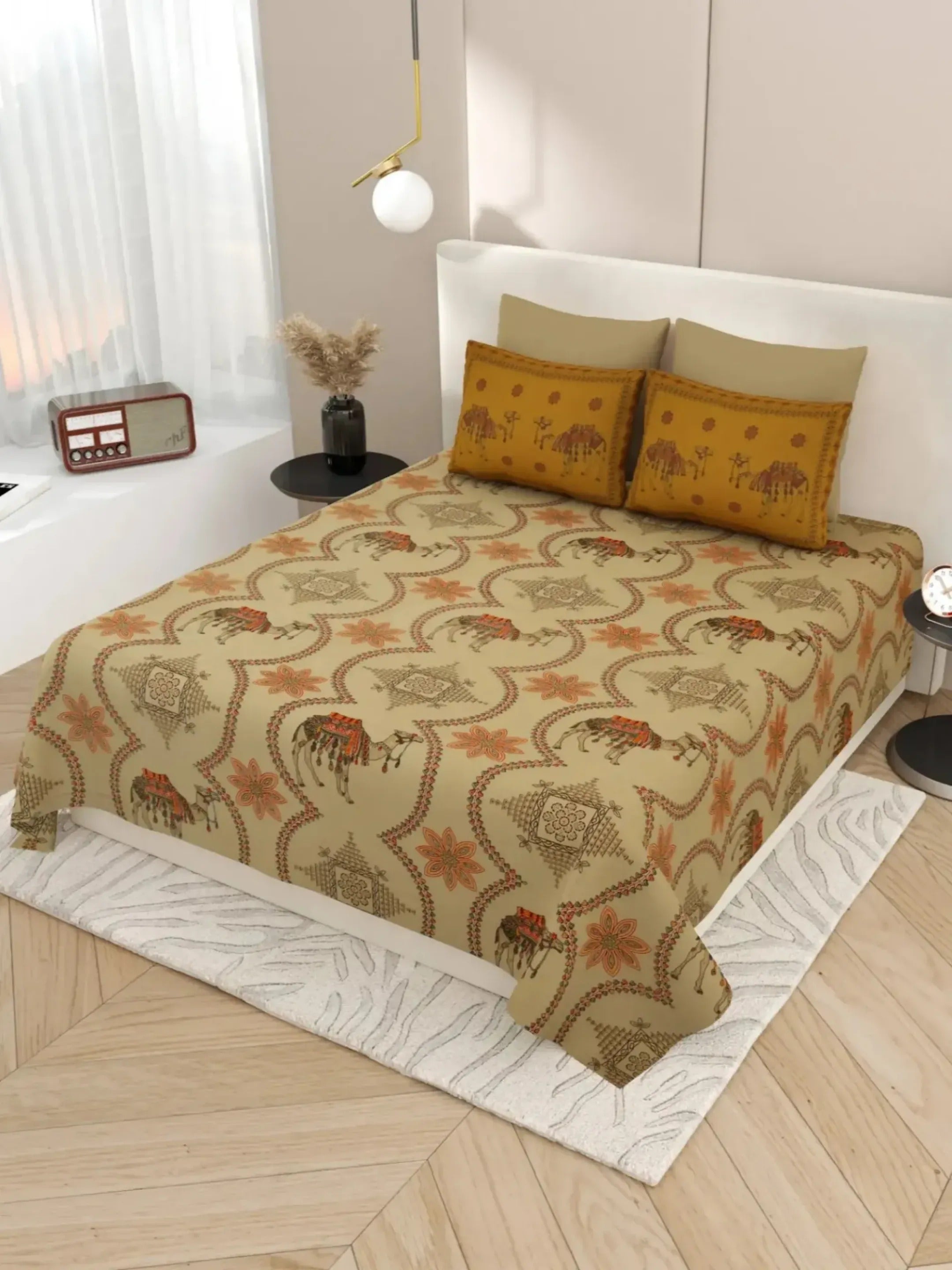 LIVING ROOTS Pure Cotton 1 Super King Size Bedsheet 104*104 inches (8.6*8.6 Feet) With 2 Pillow Cover | Rich Fast Colour with No Colour Bleeding | Soft Skin Friendly (429-C)