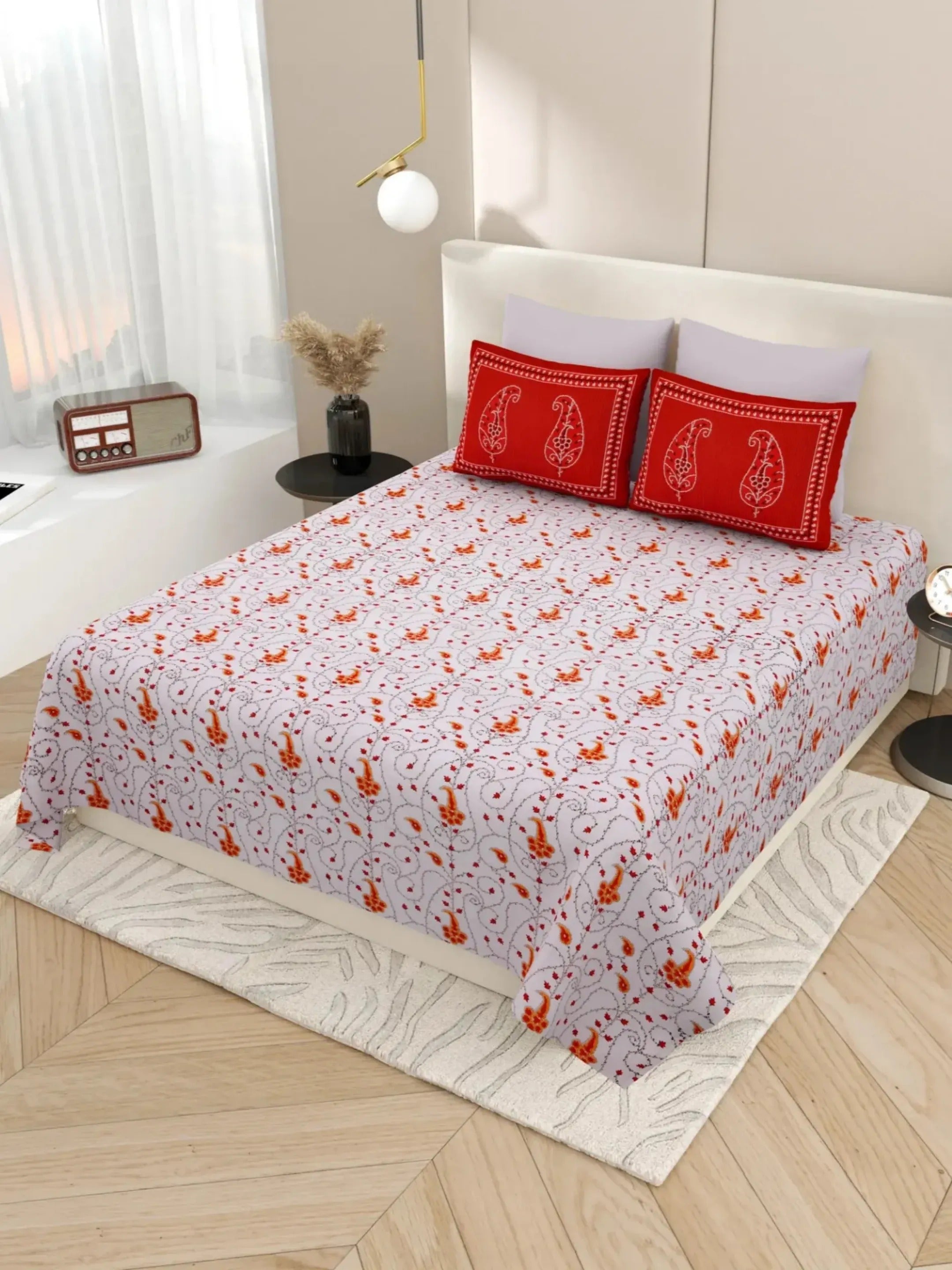 LIVING ROOTS 1 Super King Size Bedsheet with 2 Pillow Cover 104*104 inches (8.6*8.6 Feet) | Rich Fast Colour with No Colour Bleeding | Soft Skin Friendly (430-A)