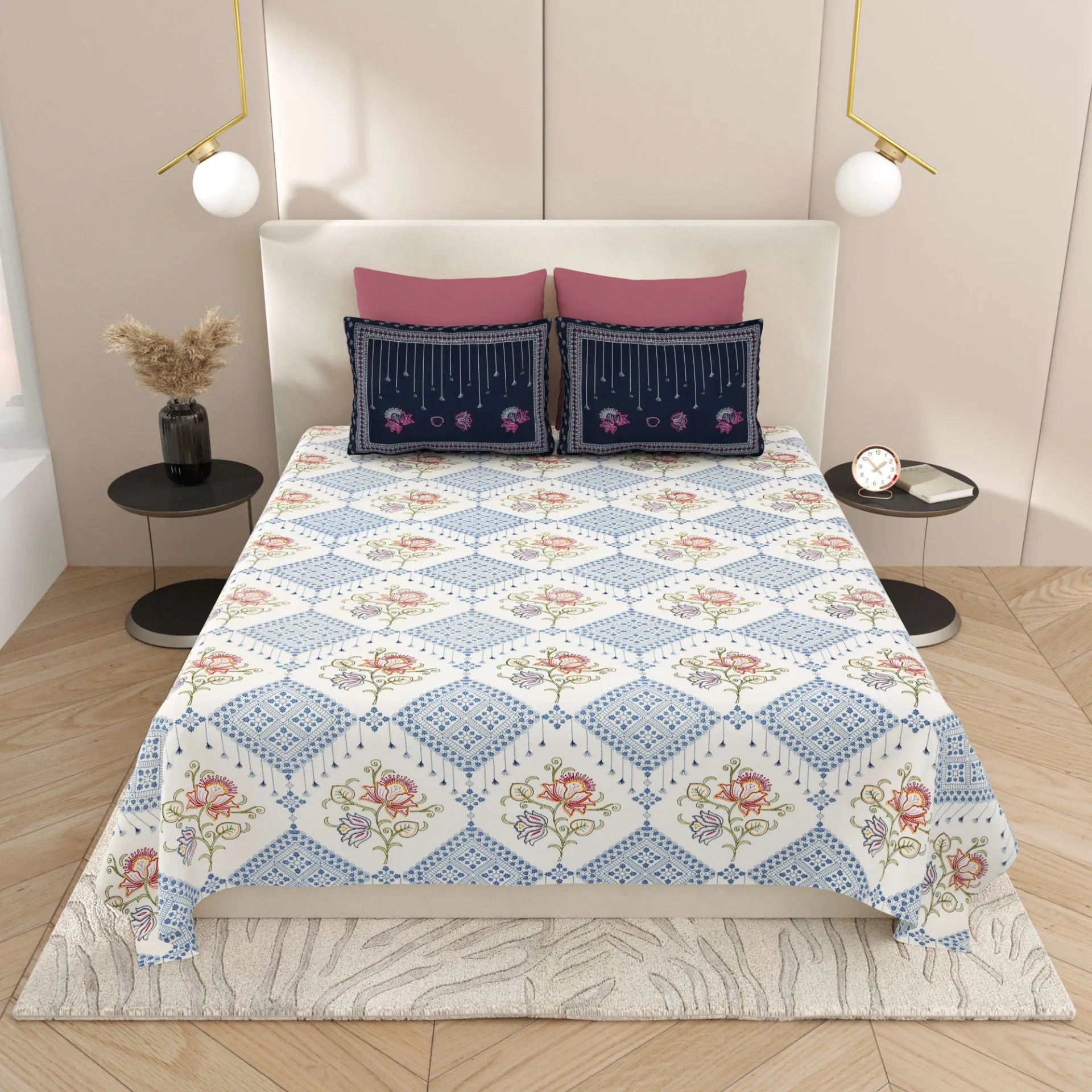 LIVING ROOTS 1 Super King Size Bedsheet with 2 Pillow Cover 104*104 inches (8.6*8.6 Feet) | | Rich Fast Colour with No Colour Bleeding | Soft Skin Friendly (431-A)