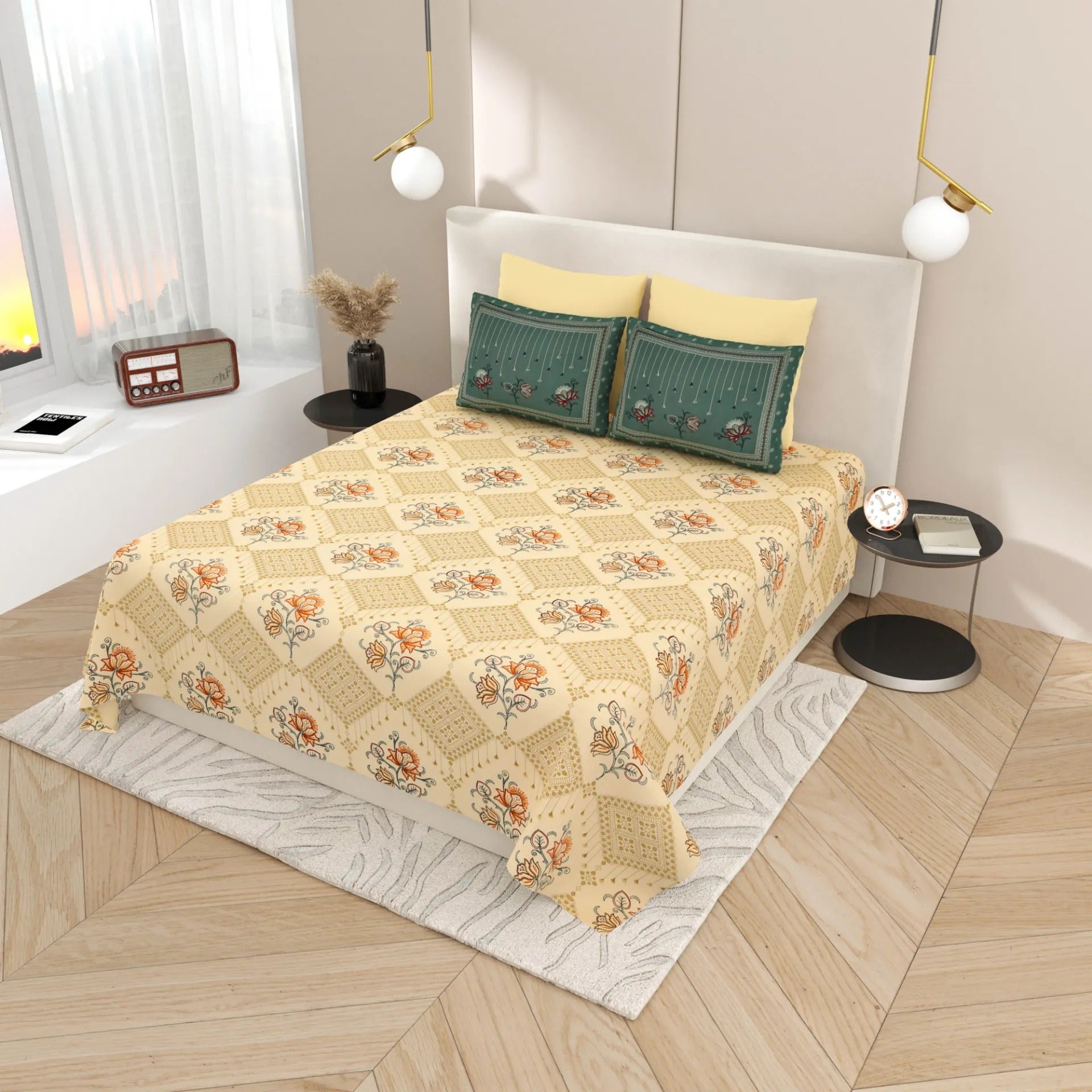 LIVING ROOTS 1 Super King Size Bedsheet with 2 Pillow Cover 104*104 inches (8.6*8.6 Feet) | | Rich Fast Colour with No Colour Bleeding | Soft Skin Friendly (431-B)