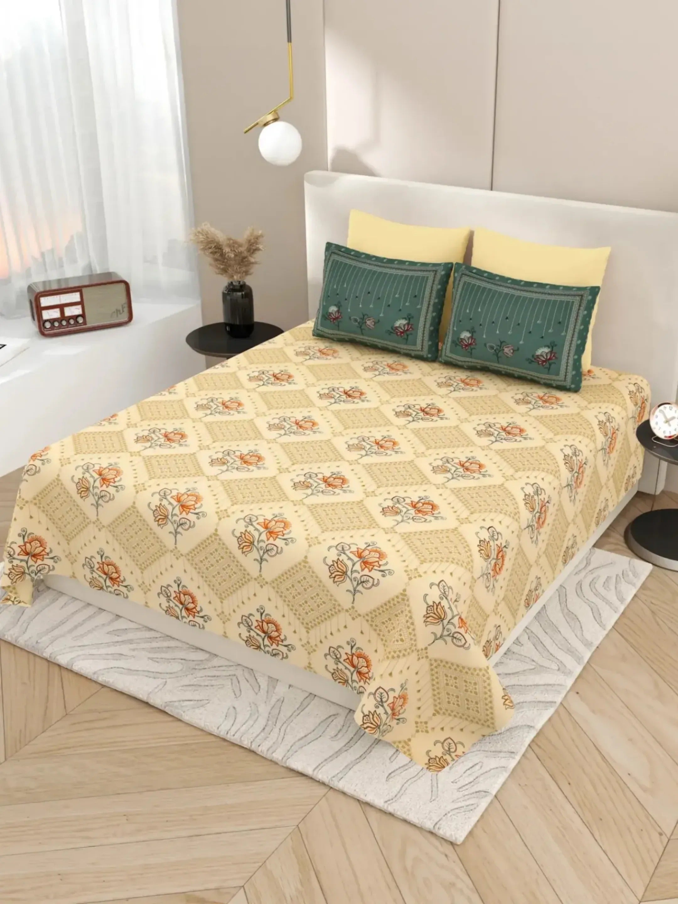 LIVING ROOTS 1 Super King Size Bedsheet with 2 Pillow Cover 104*104 inches (8.6*8.6 Feet) | | Rich Fast Colour with No Colour Bleeding | Soft Skin Friendly (431-B)