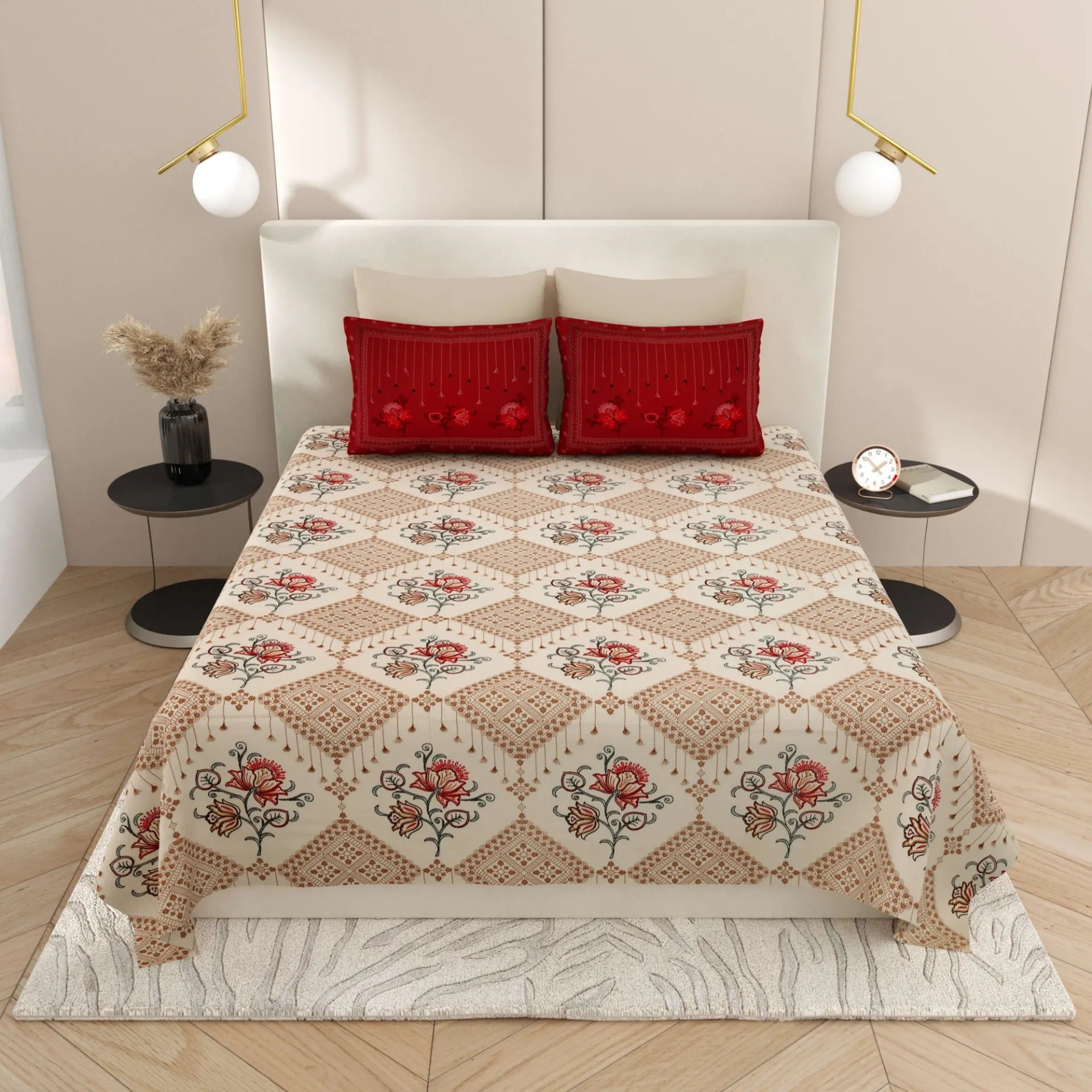 LIVING ROOTS 1 Super King Size Bedsheet with 2 Pillow Cover 104*104 inches (8.6*8.6 Feet) | | Rich Fast Colour with No Colour Bleeding | Soft Skin Friendly (431-C)