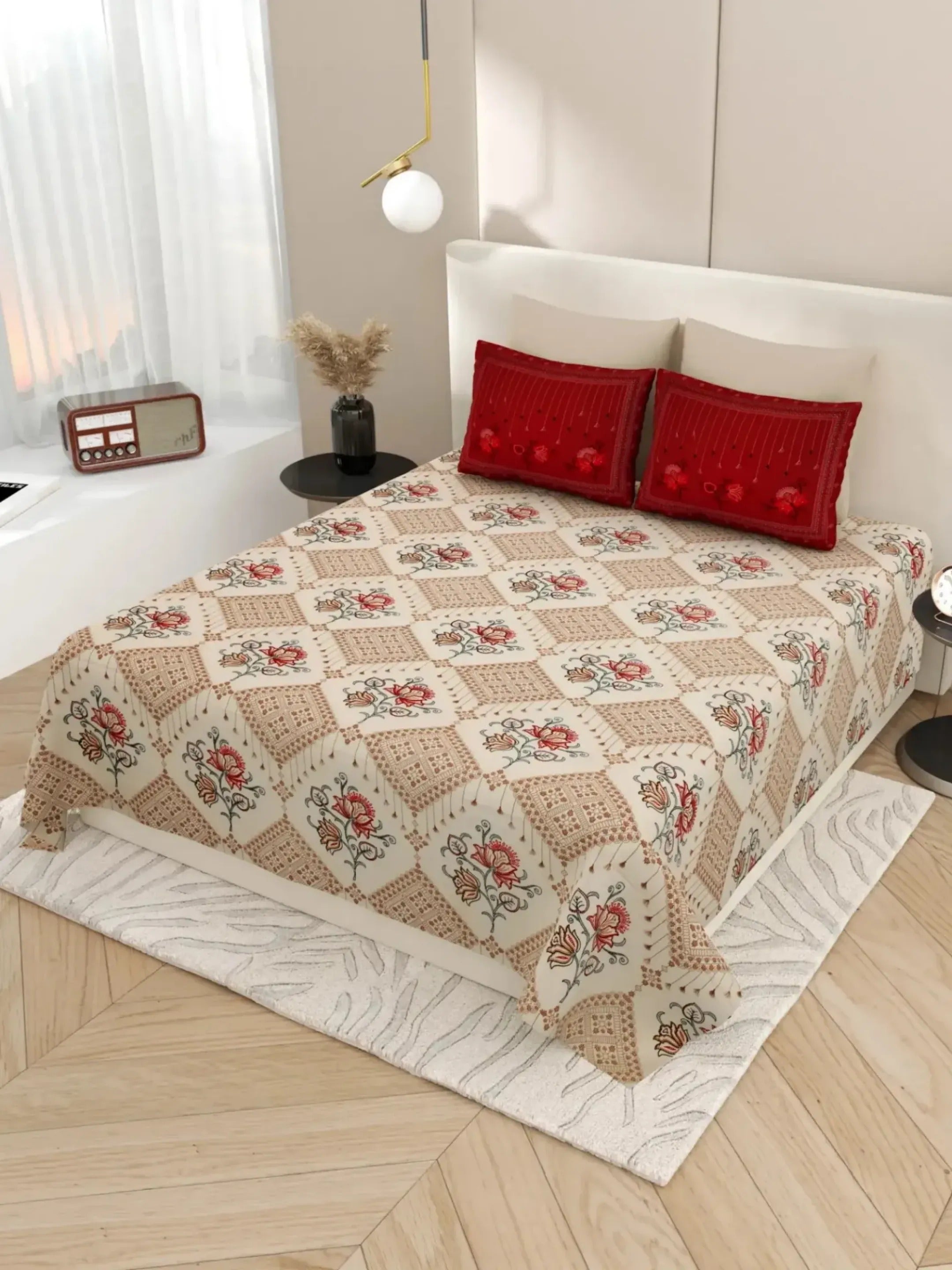 LIVING ROOTS 1 Super King Size Bedsheet with 2 Pillow Cover 104*104 inches (8.6*8.6 Feet) | | Rich Fast Colour with No Colour Bleeding | Soft Skin Friendly (431-C)