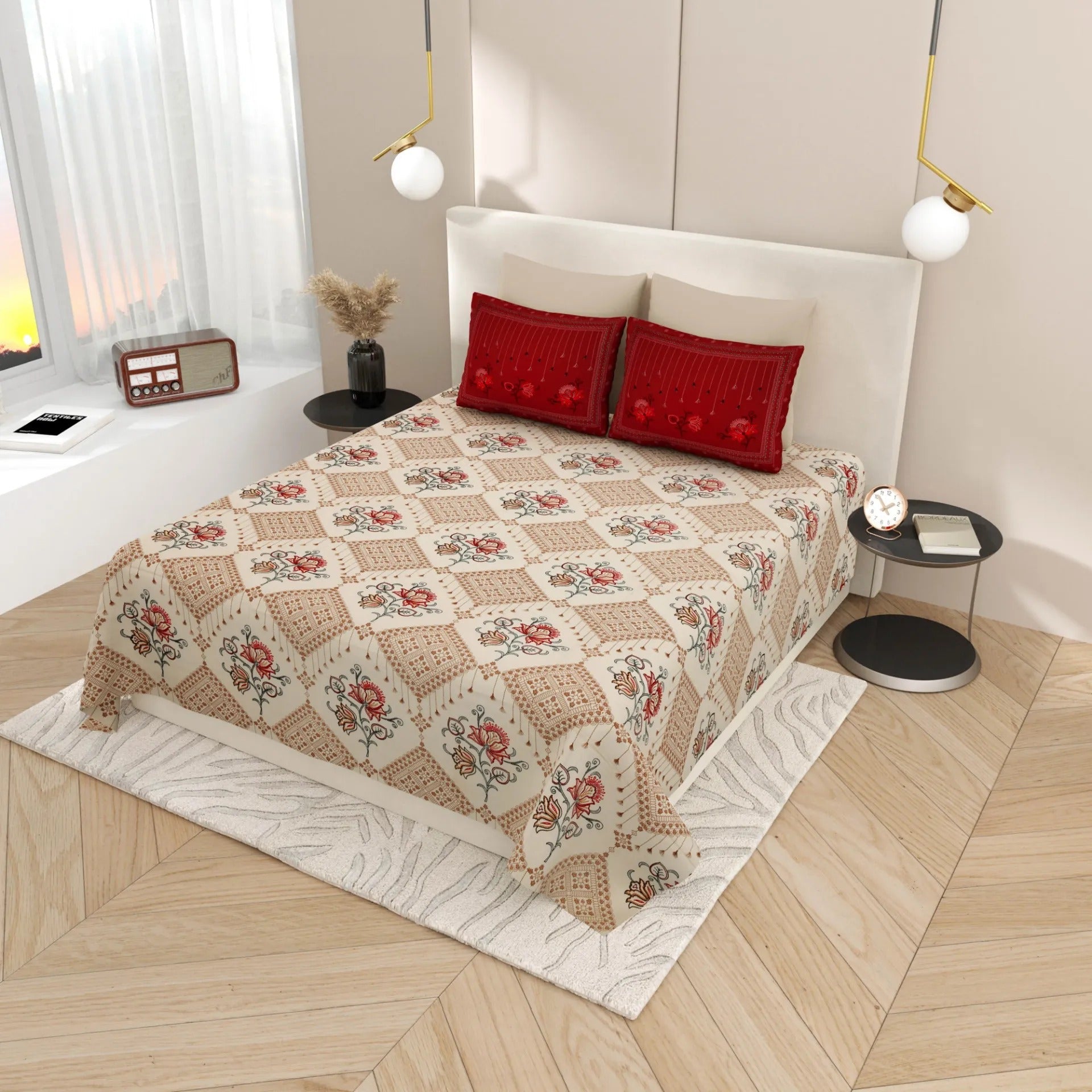 LIVING ROOTS 1 Super King Size Bedsheet with 2 Pillow Cover 104*104 inches (8.6*8.6 Feet) | | Rich Fast Colour with No Colour Bleeding | Soft Skin Friendly (431-C)